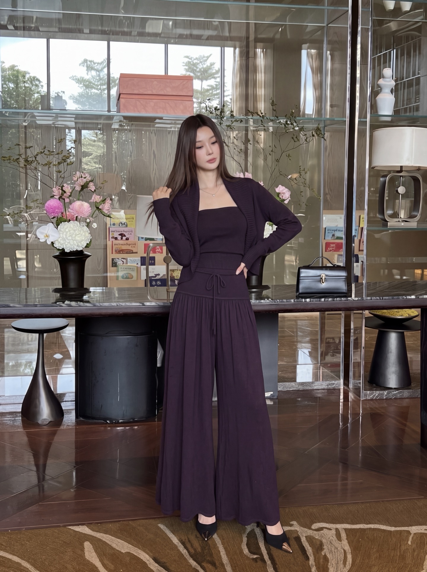 Row 26fw wool cardigan tube top pants sets