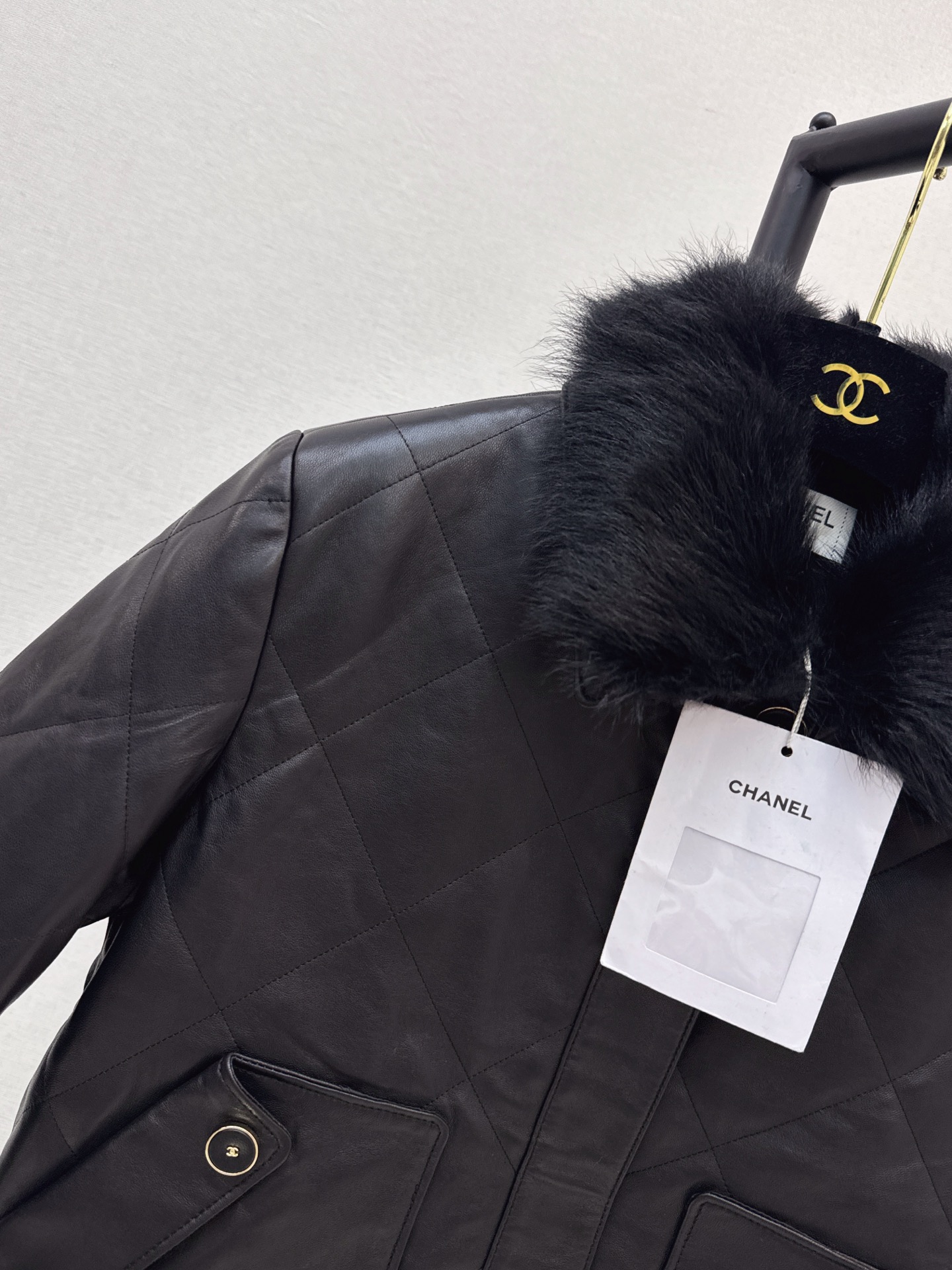 Chan 26fw fur-trim leathjer jacket