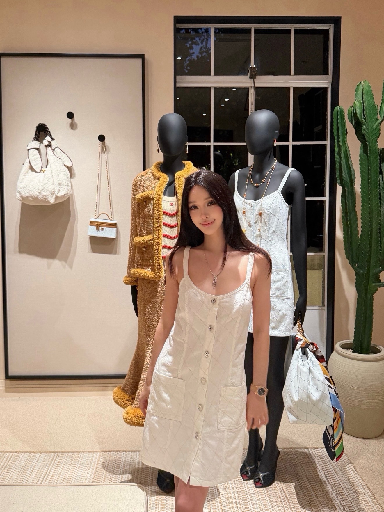 Chan 26ss denim embroidery slip dress