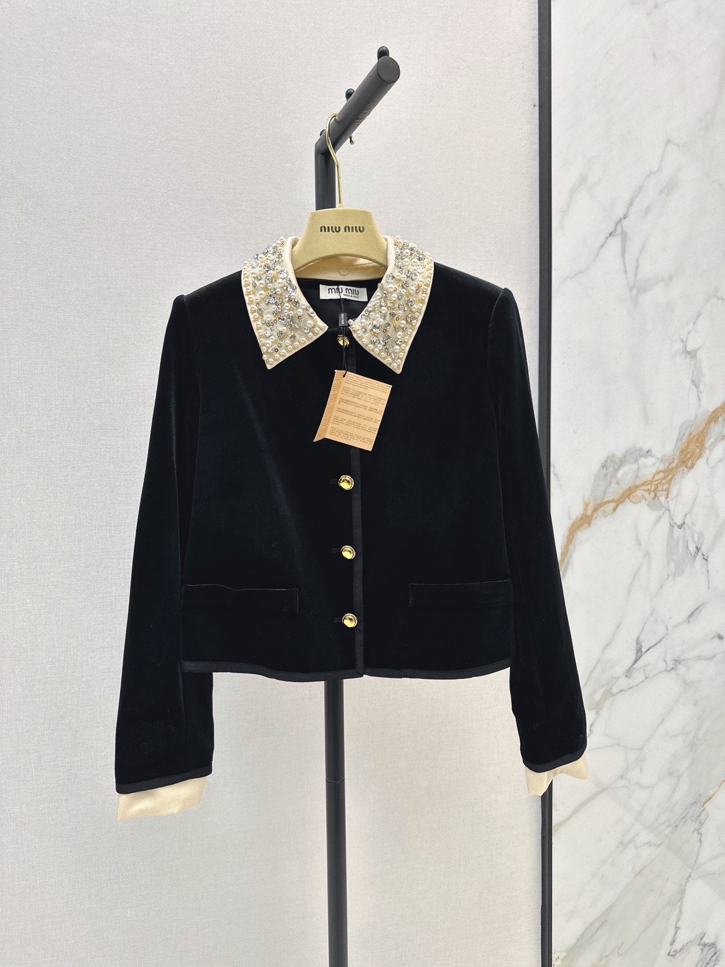 Miu 26fw cropped beading velvet jacket