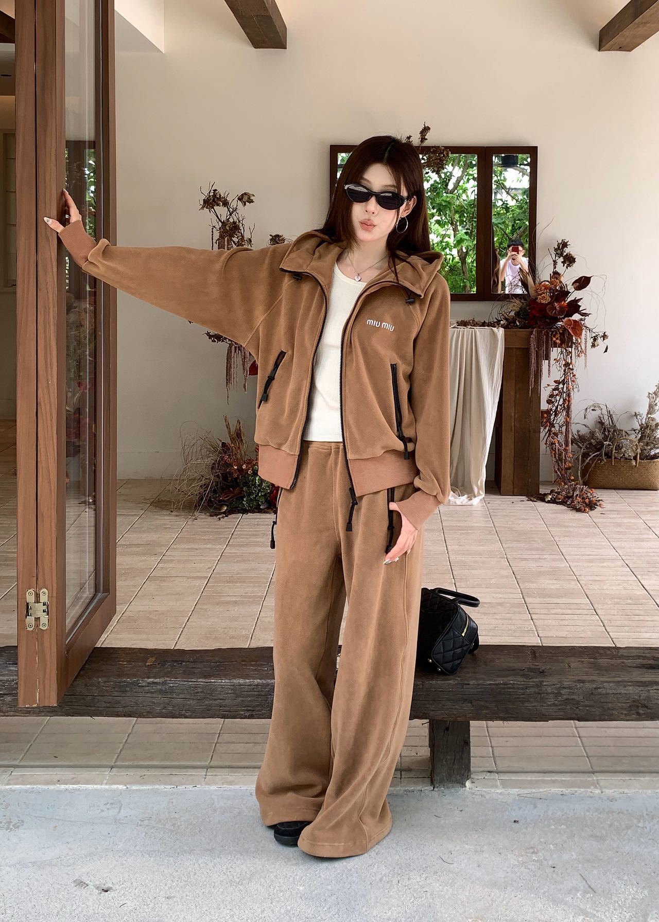 Miu 26fw casual hooded jacket pants sets