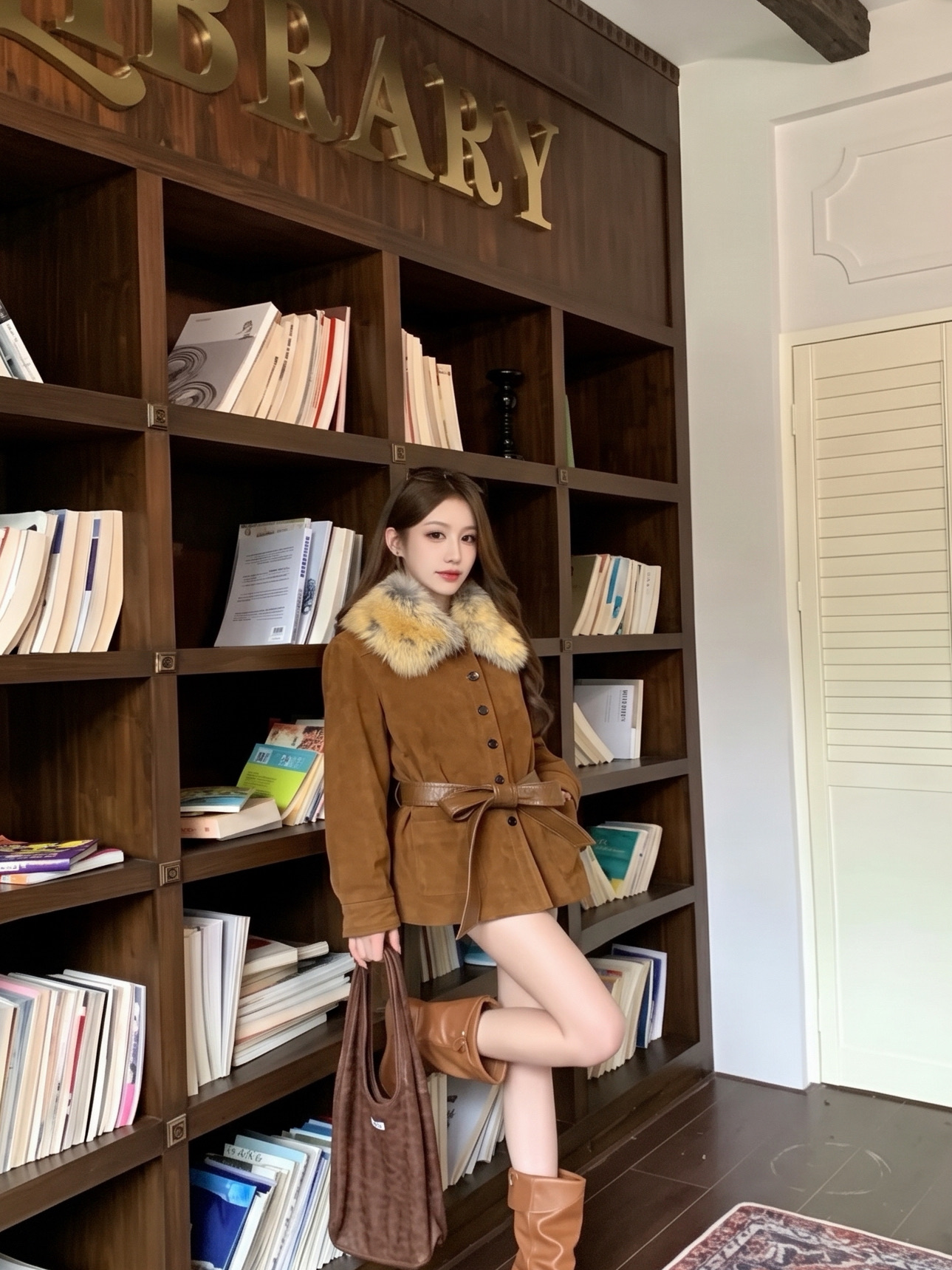 Sain 26fw suede fleece belted leather jacket