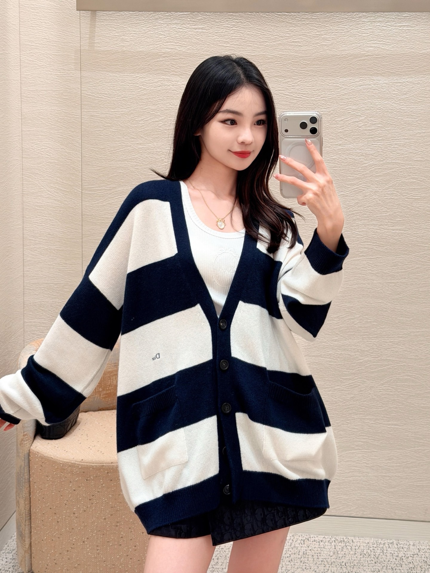 CD 26fw stripe cashmere cardigan