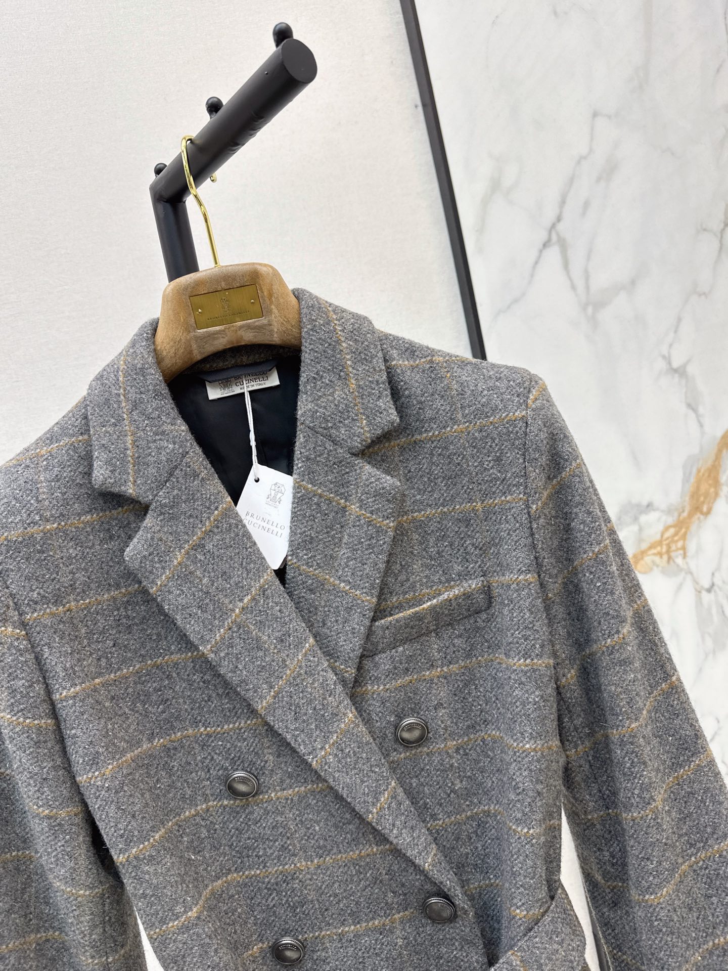 Brun 26fw belted check overcoats