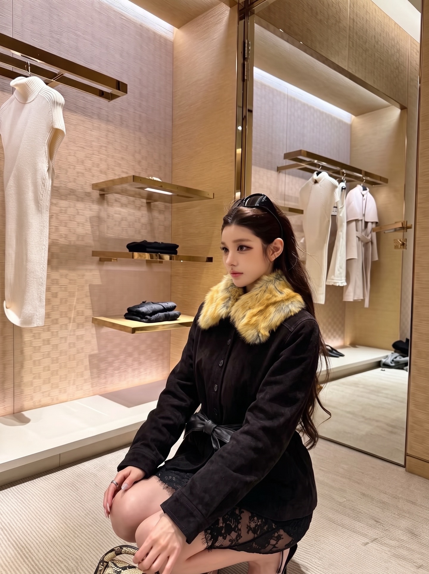Sain 26fw suede fleece belted leather jacket