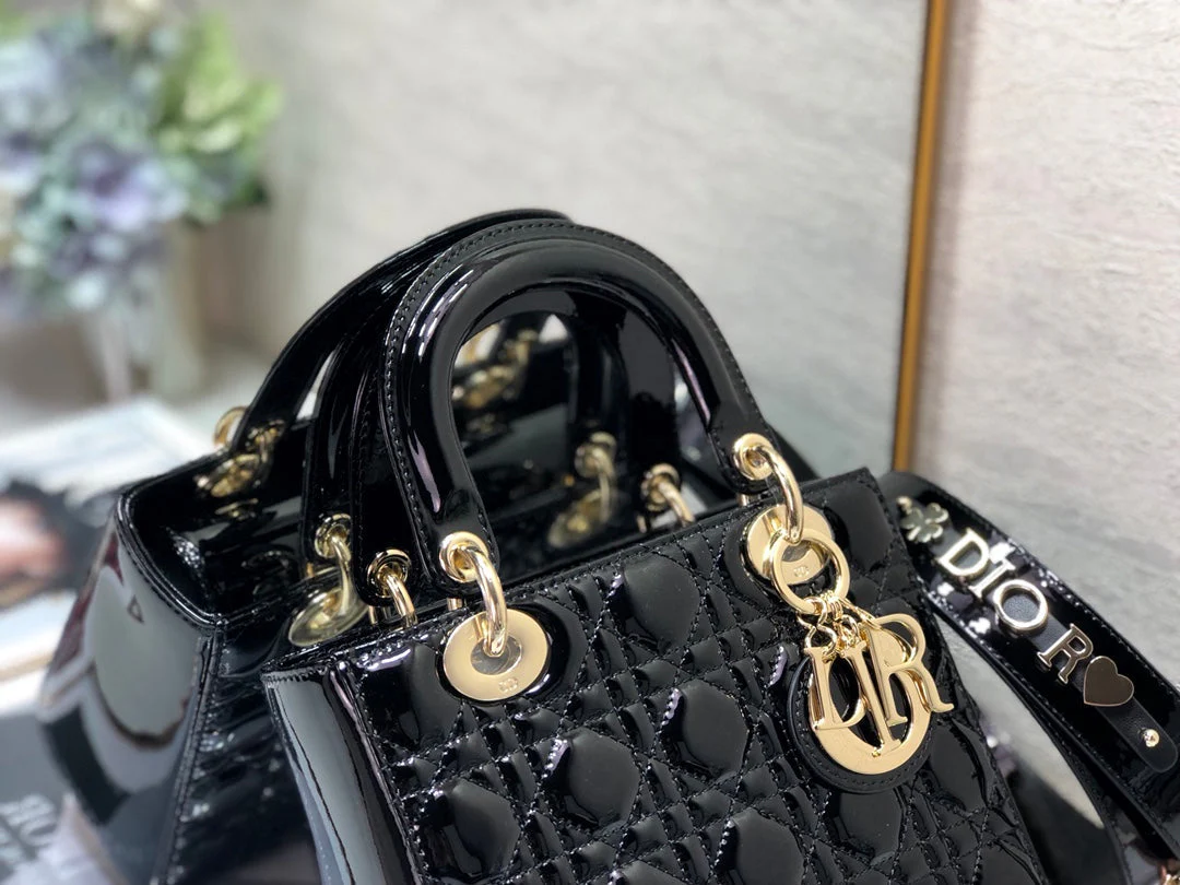 DO Mini & Small Lady Bag Black Patent Cannage Calfskin