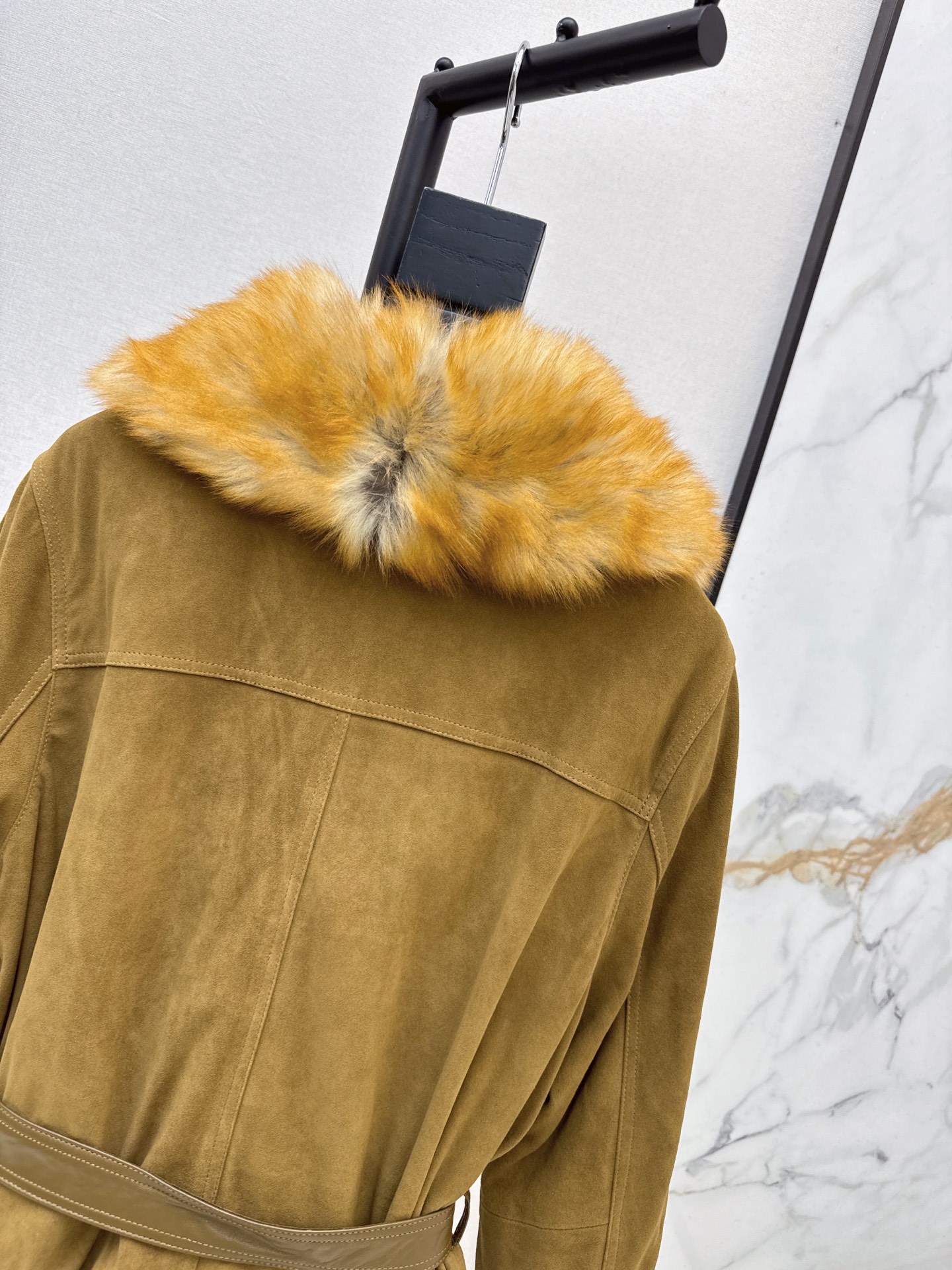 Sain 26fw suede fleece belted leather jacket