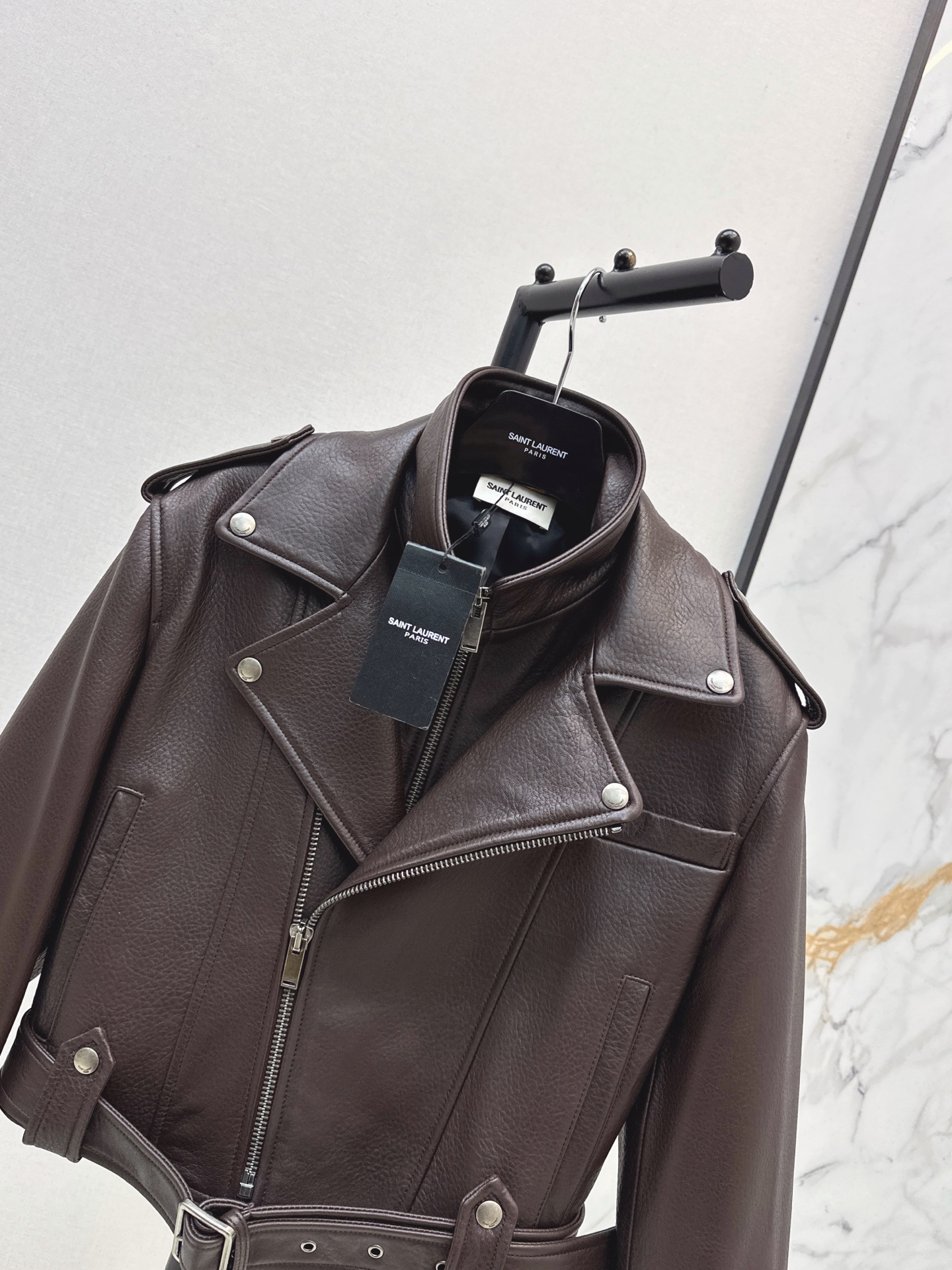 Sain 26fw cropped moto leather jacket