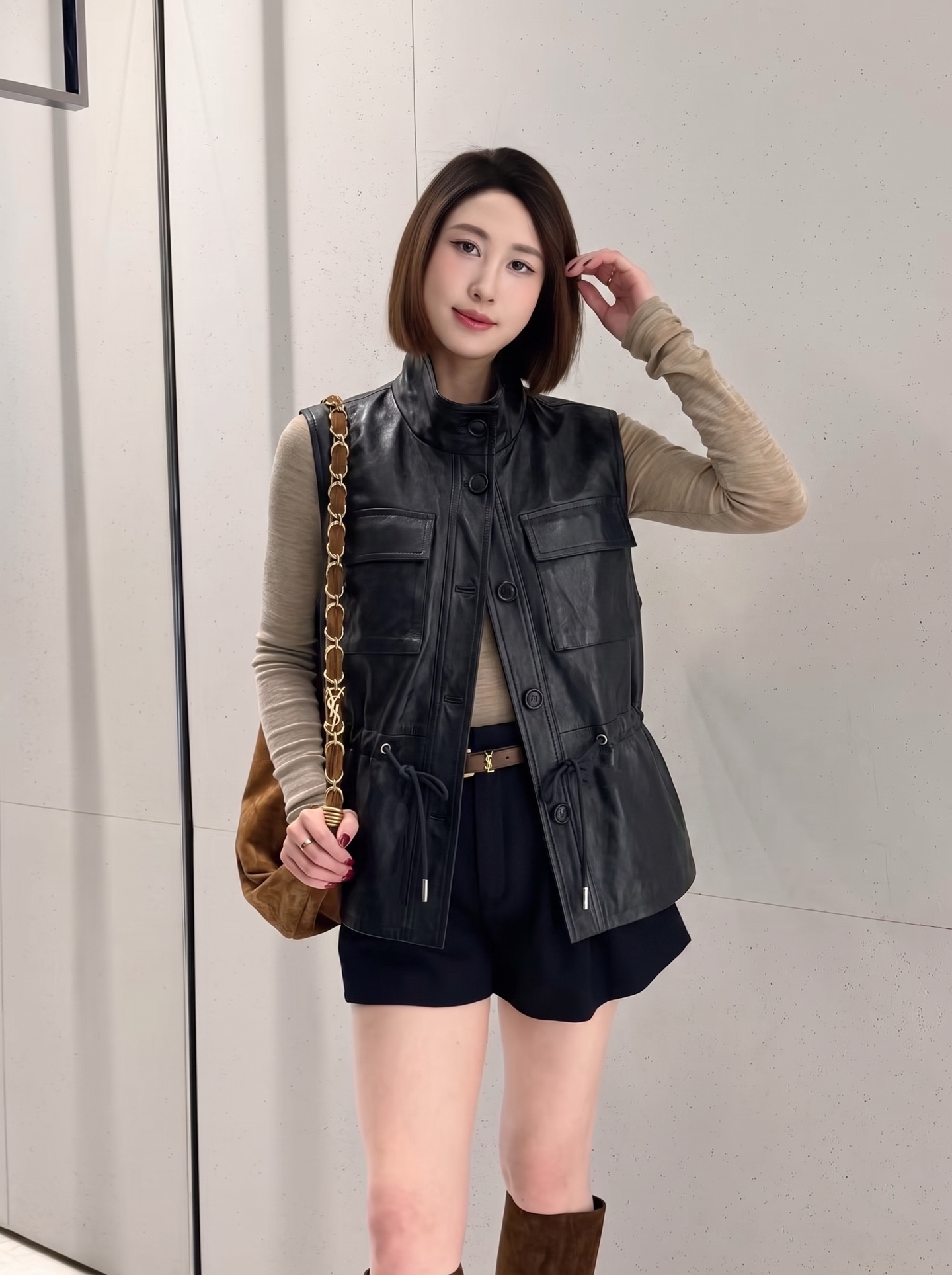Sain 26fw leather vest jacket