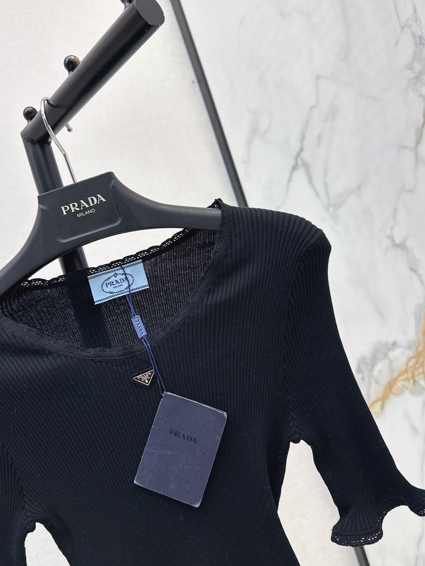 Pra 26fw lace trim knit top