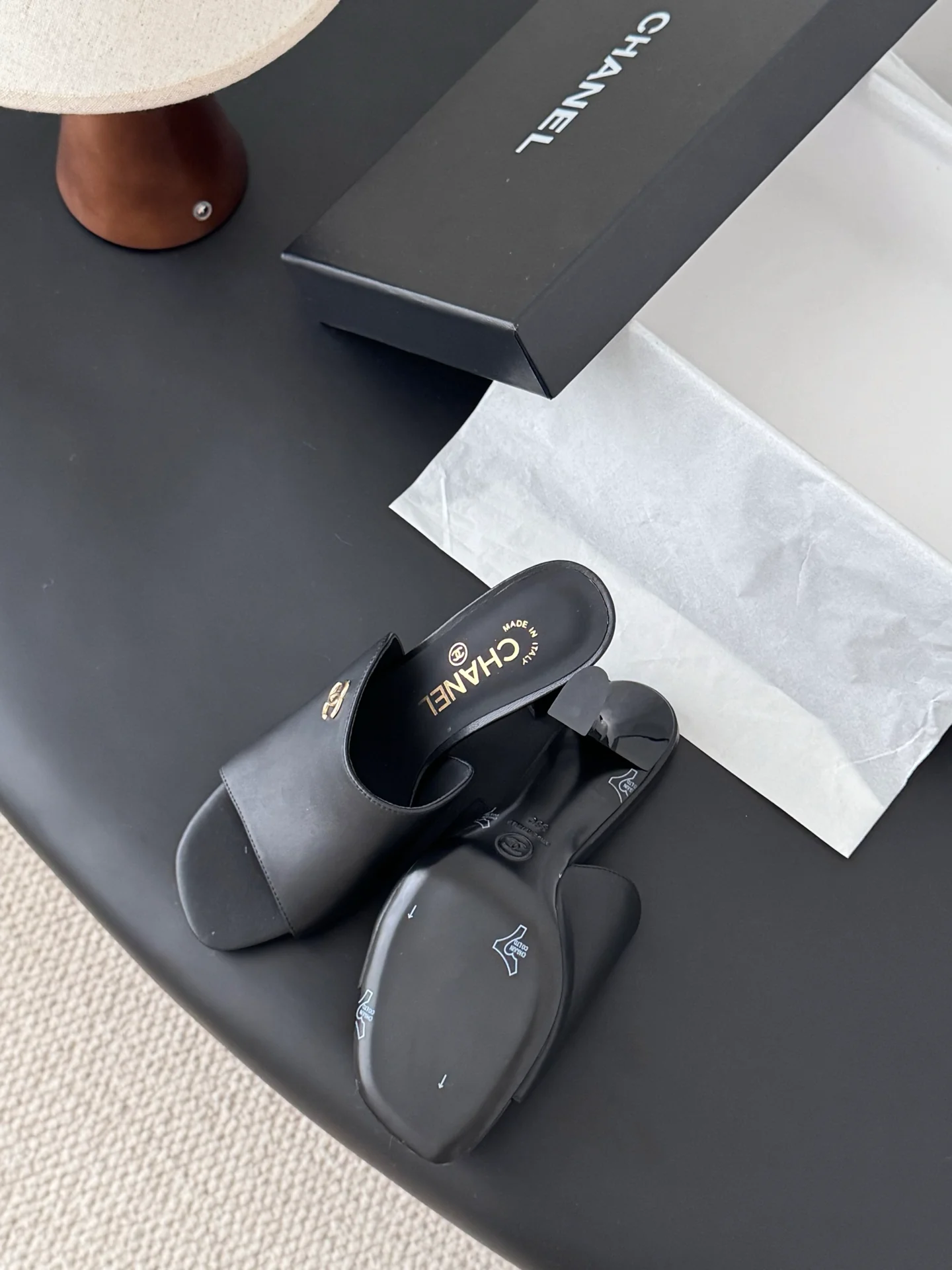Chan 25fw high heeled slides sandals