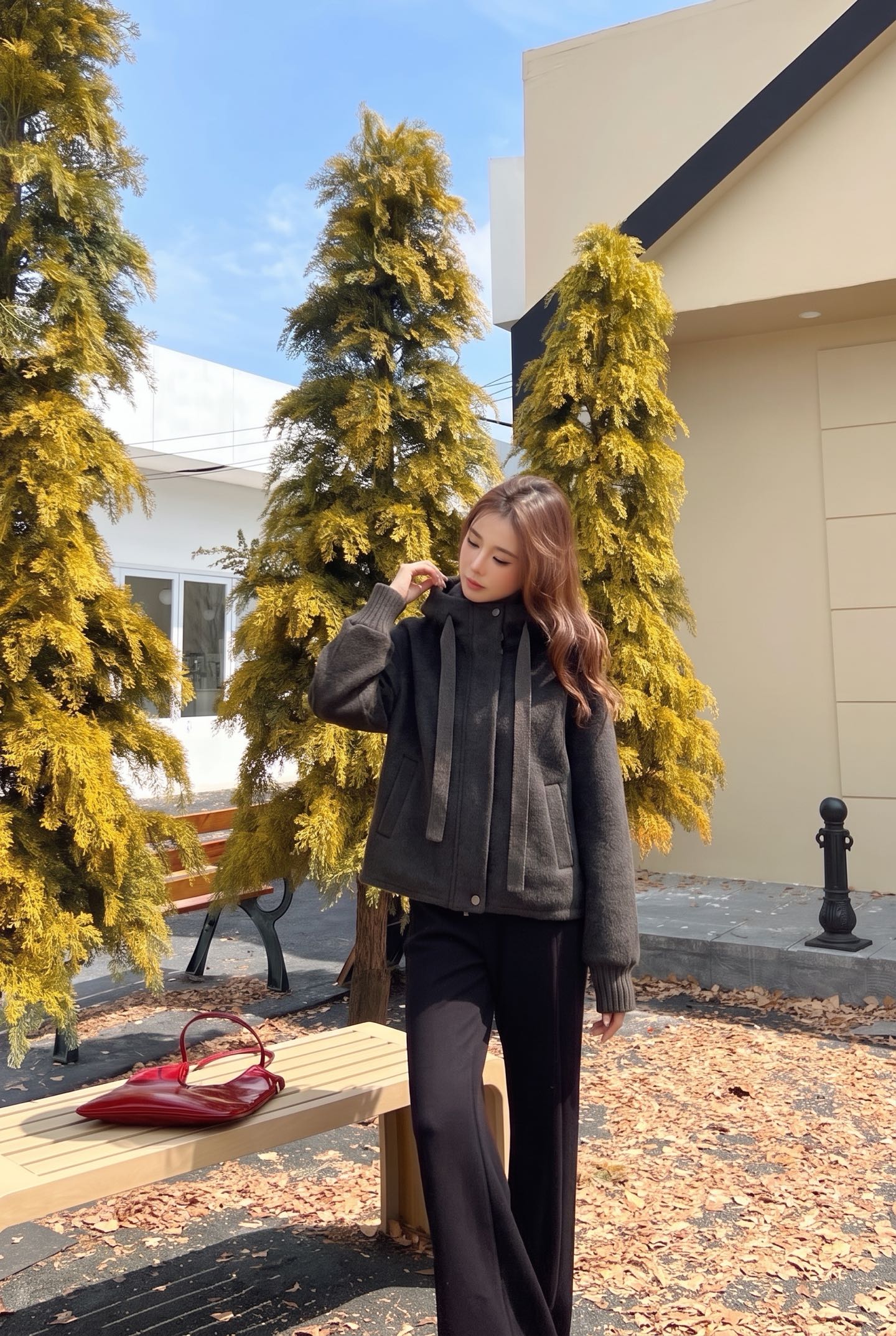 Max 26fw wool contract hooded down jacket
