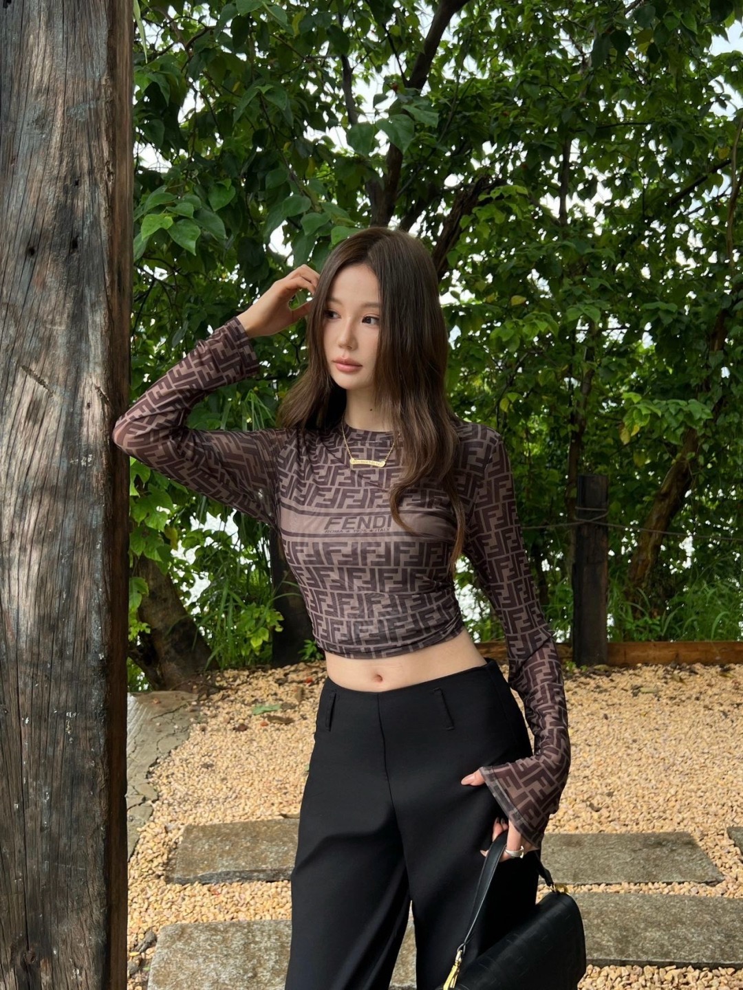 Fen 26fw print mesh basic tee