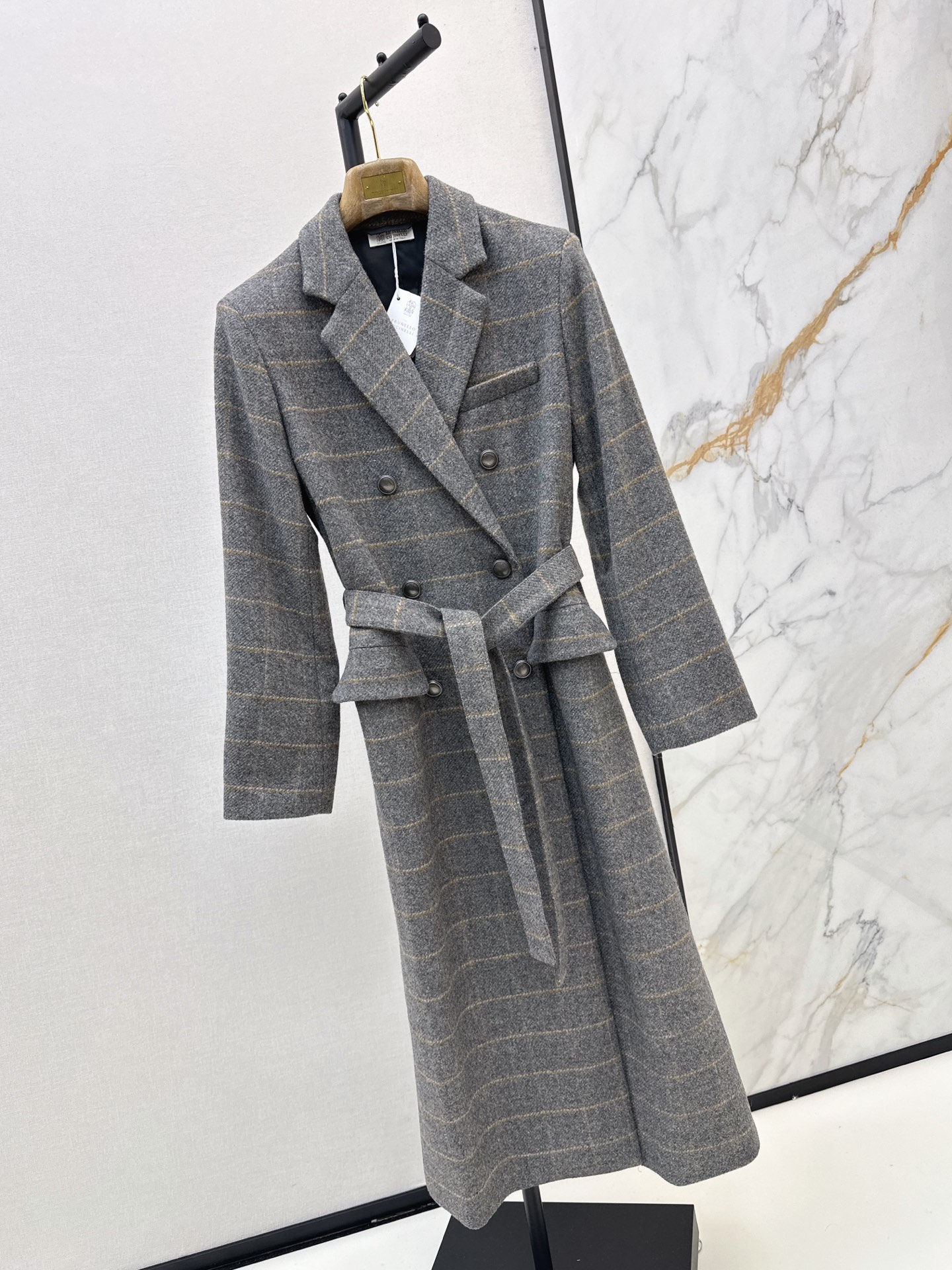 Brun 26fw belted check overcoats