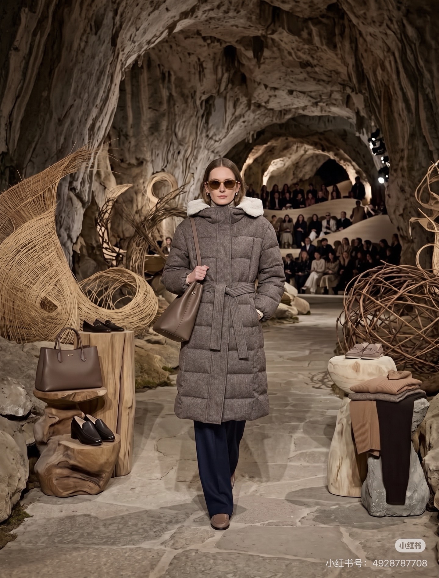 Brun 26fw hooded belted down jacket
