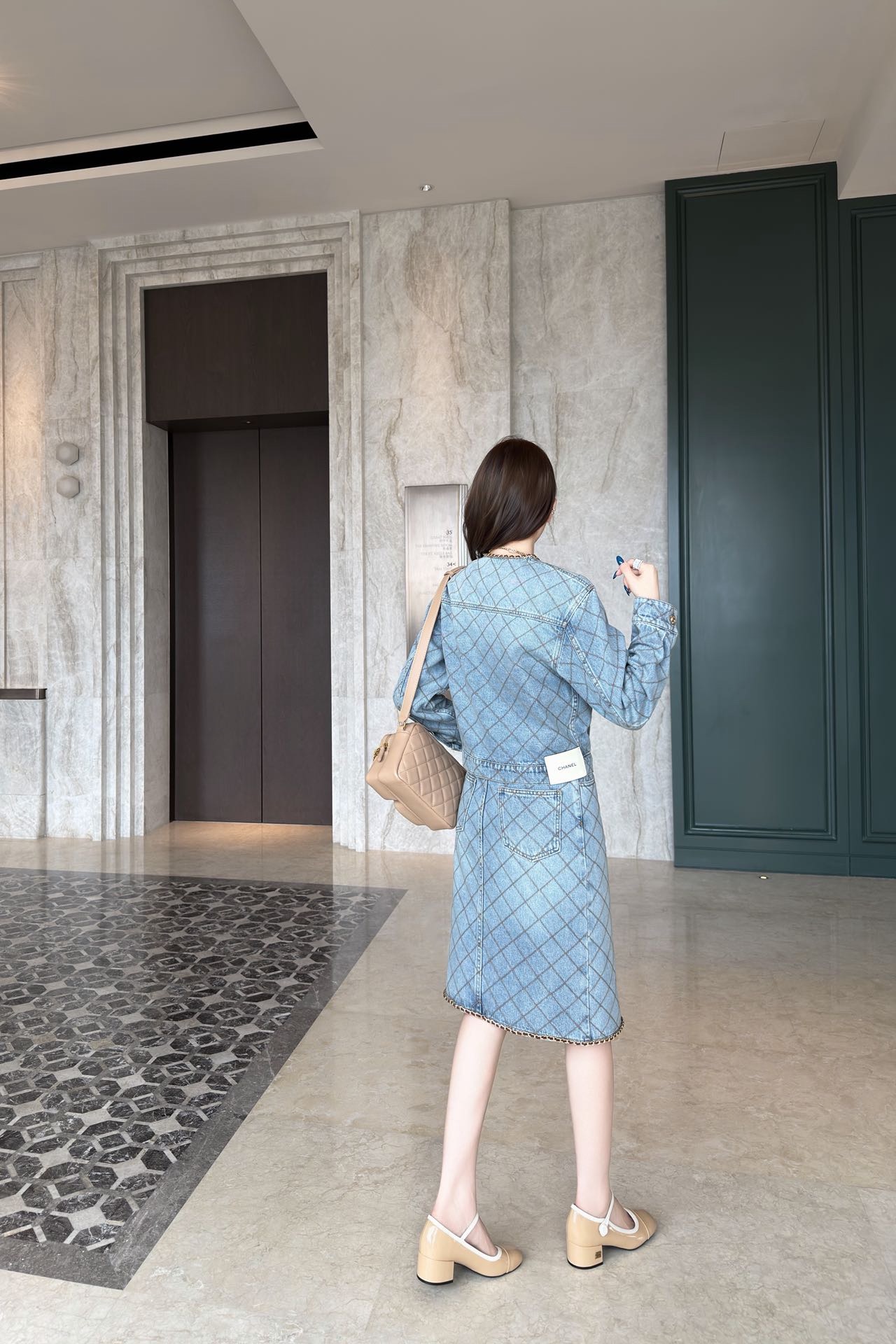 Chan 26fw diamond pattern denim skirt