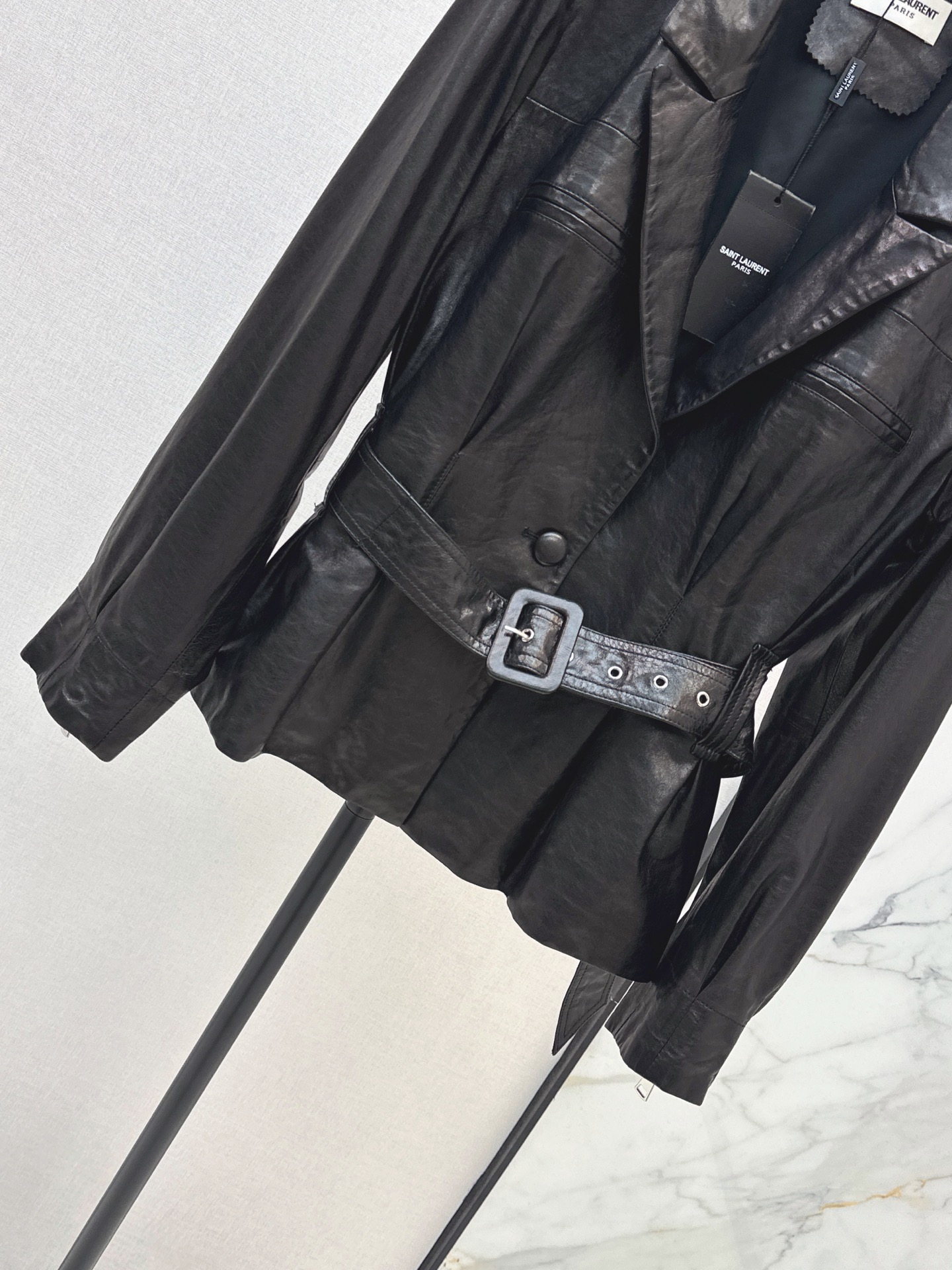 Sain 26fw belted leather jacket