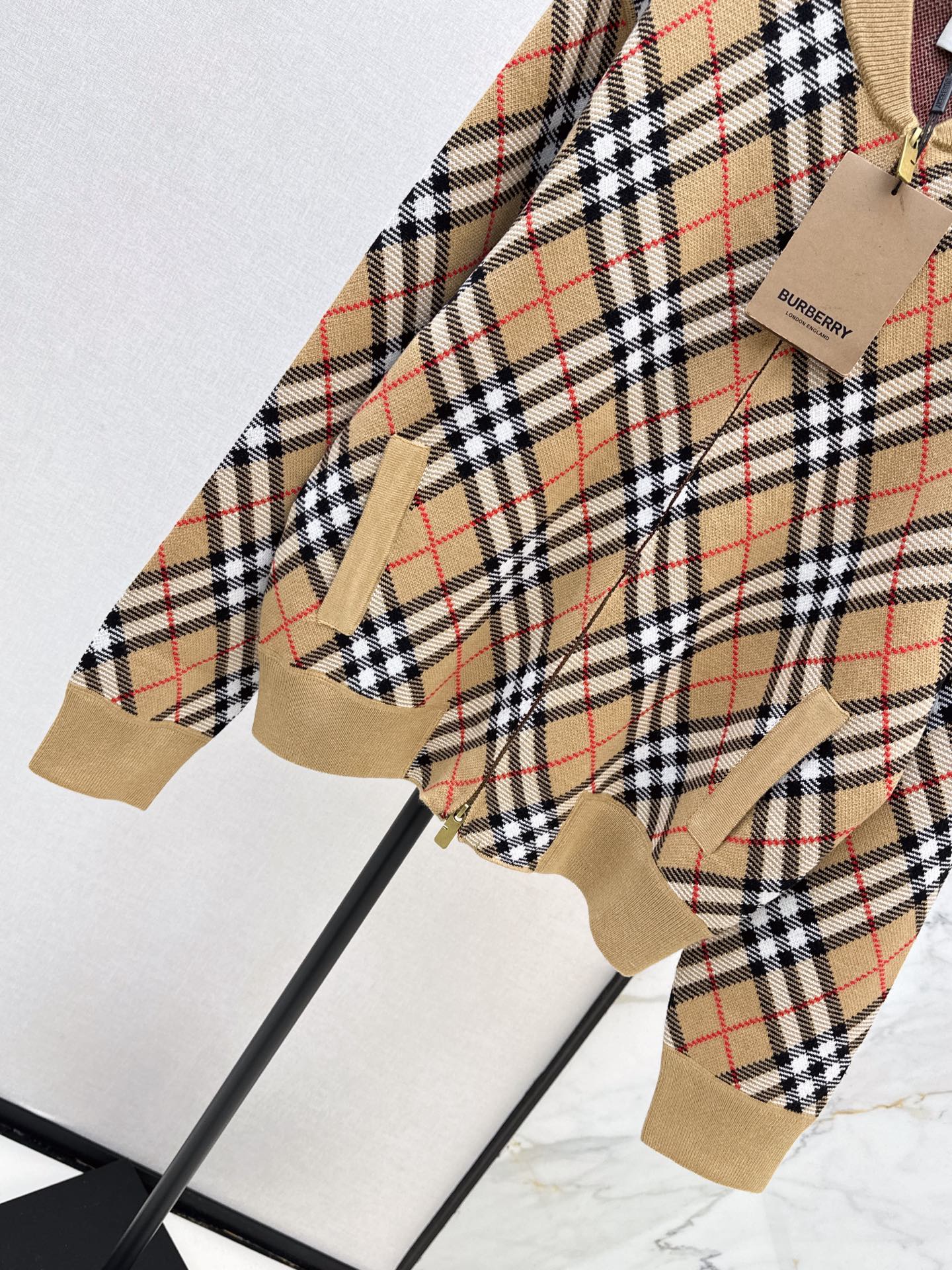 Bur 26fw check knit cardigan