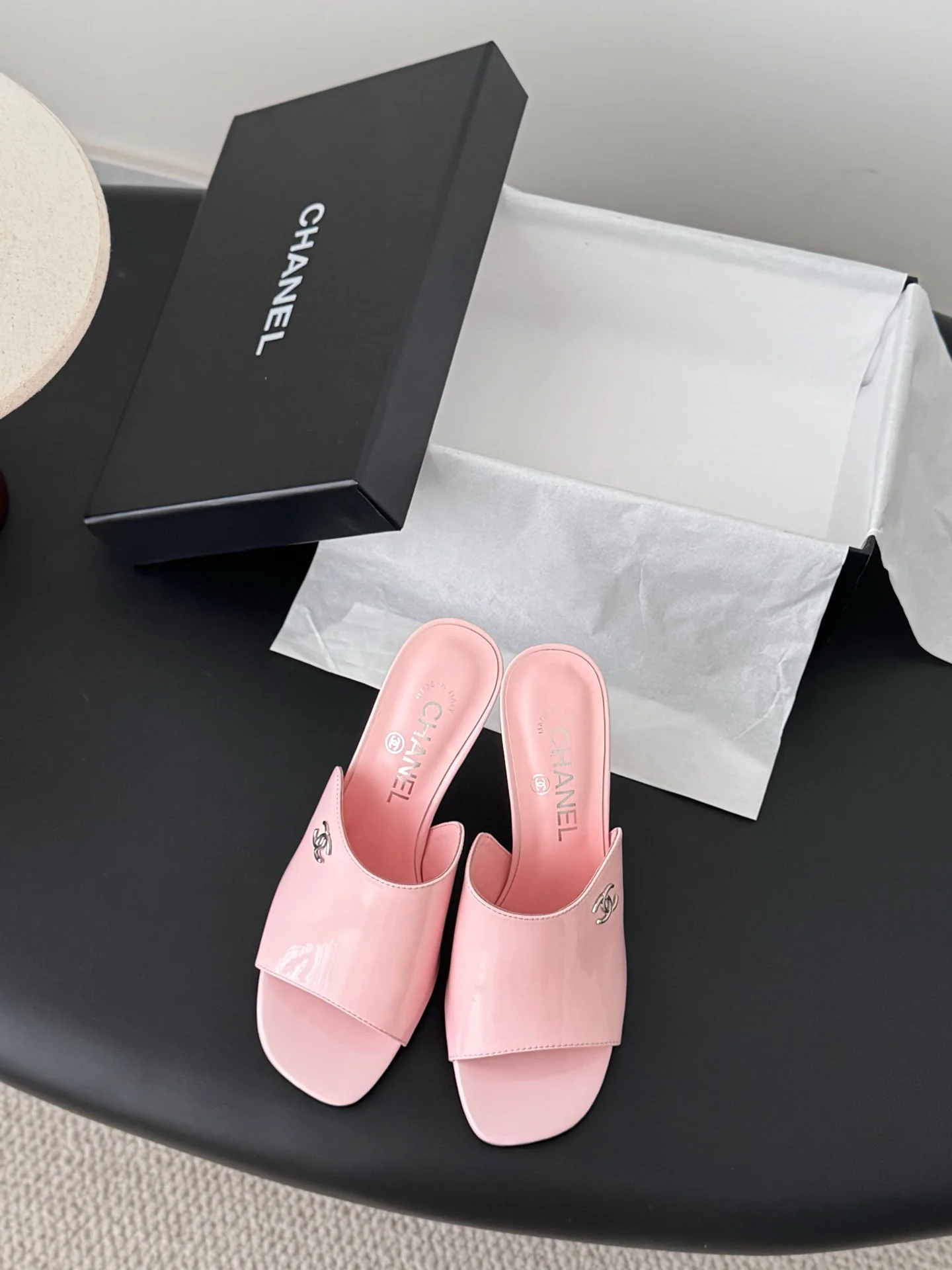 Chan 25fw high heeled slides sandals