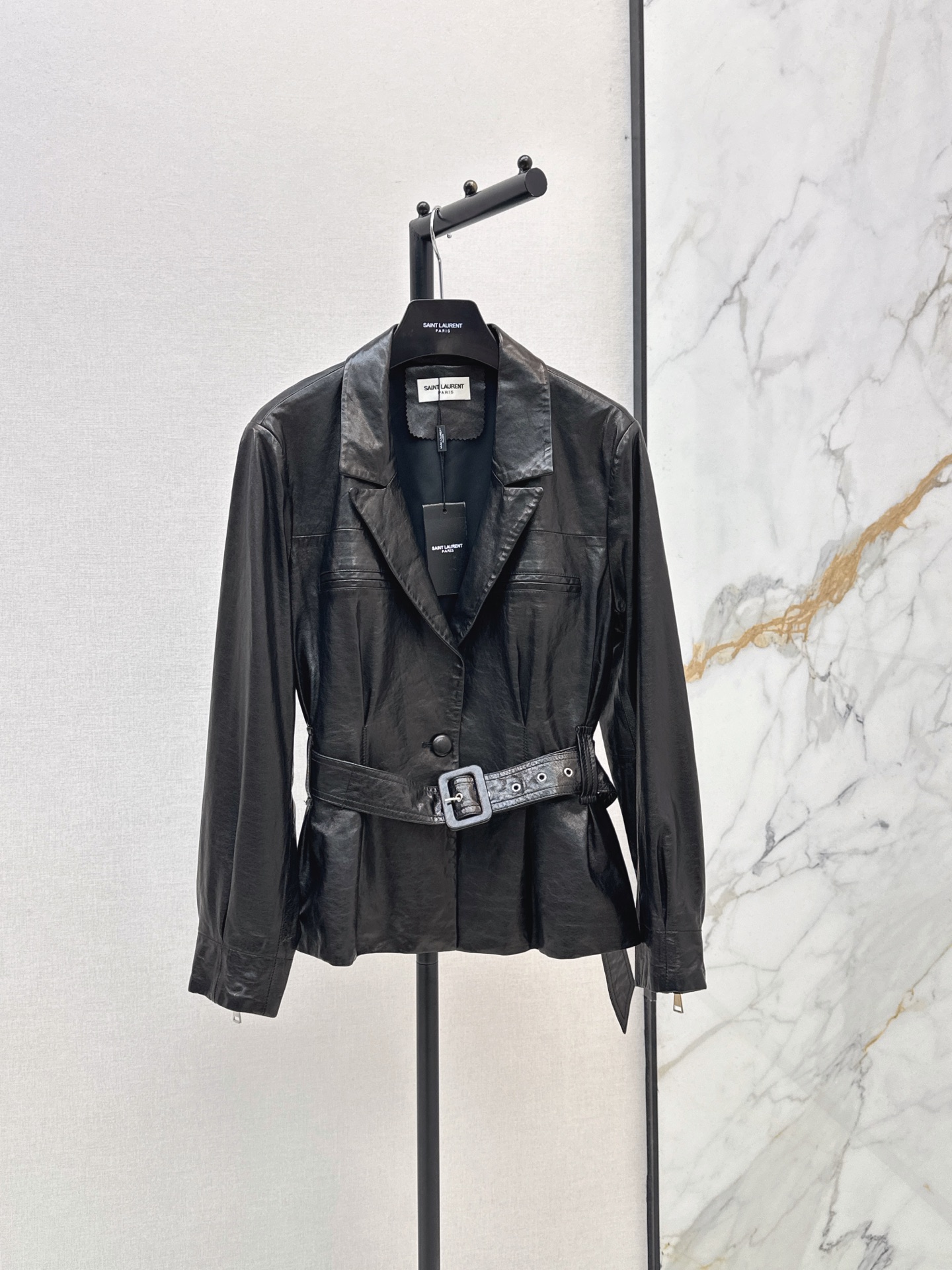 Sain 26fw belted leather jacket