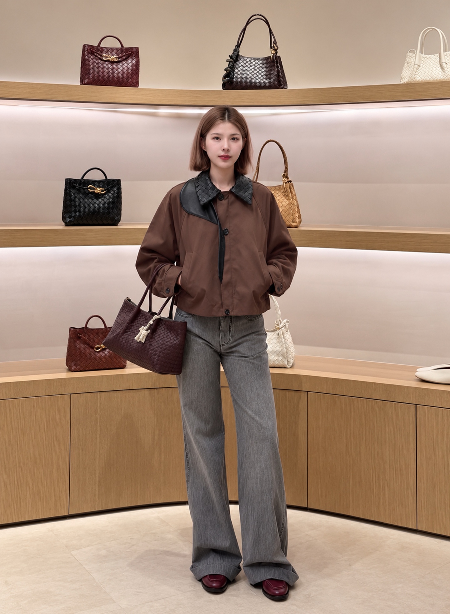 Bott 26fw woven neck cropped jacket