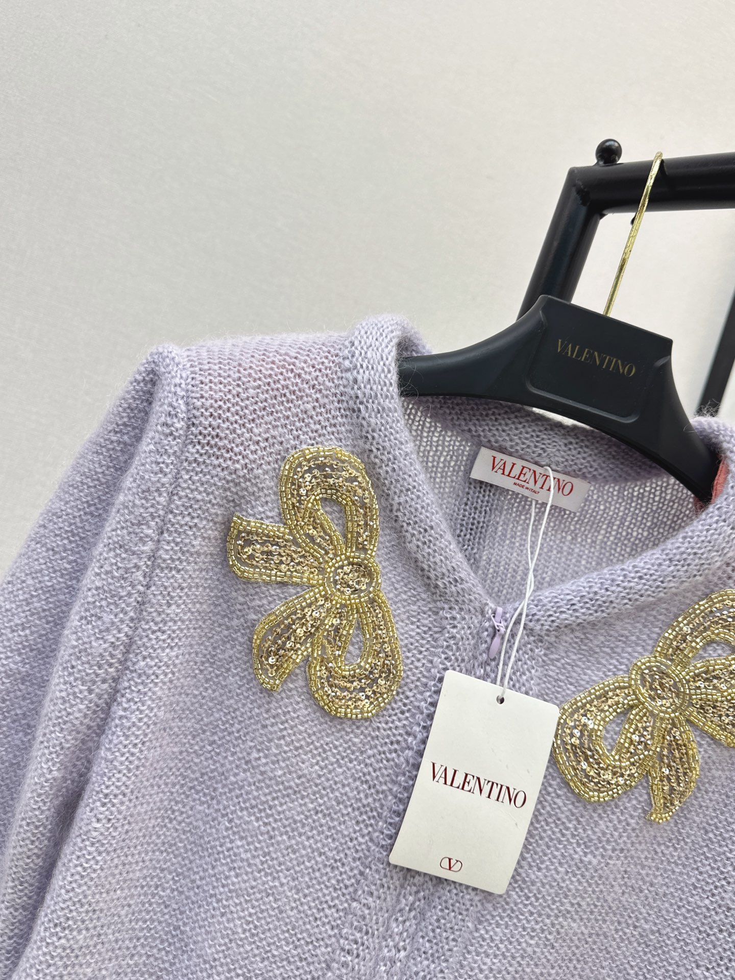 Valen 26fw bow sequin embroidery knit cardigan