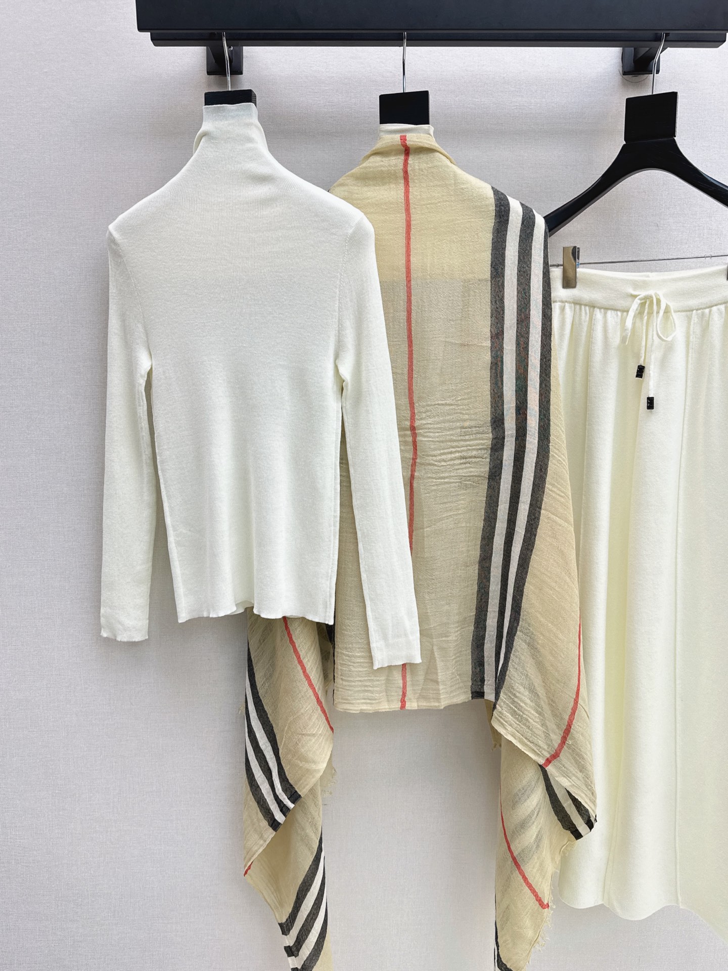 Bur 26fw knit basic tee check shawls pants set