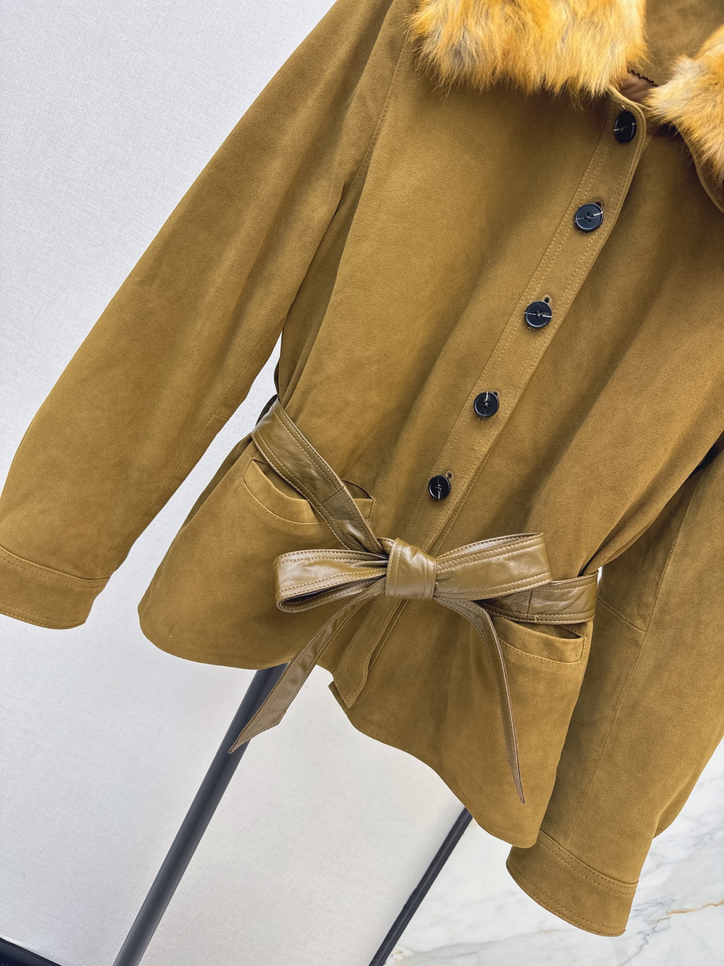 Sain 26fw suede fleece belted leather jacket