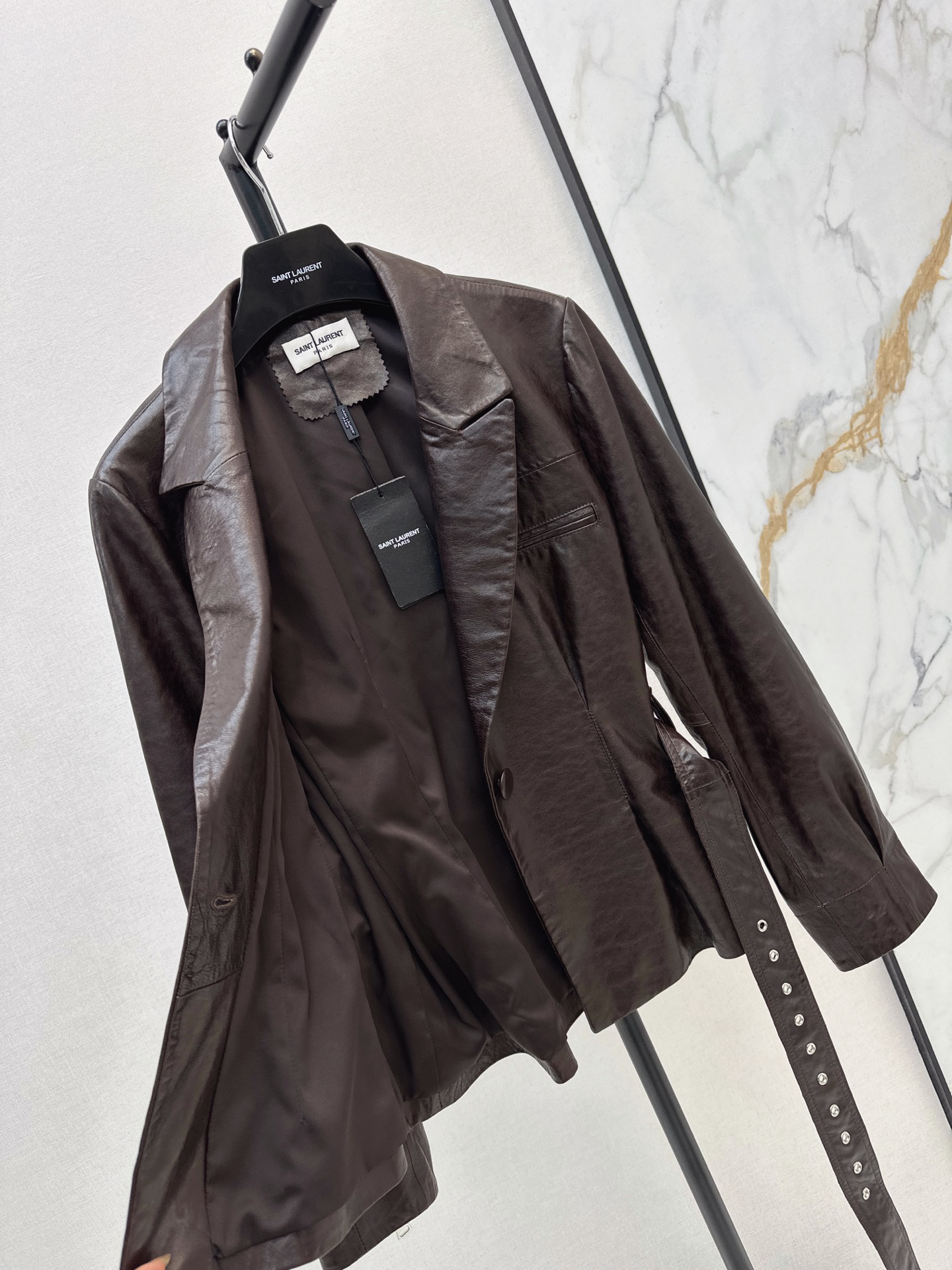 Sain 26fw belted leather jacket