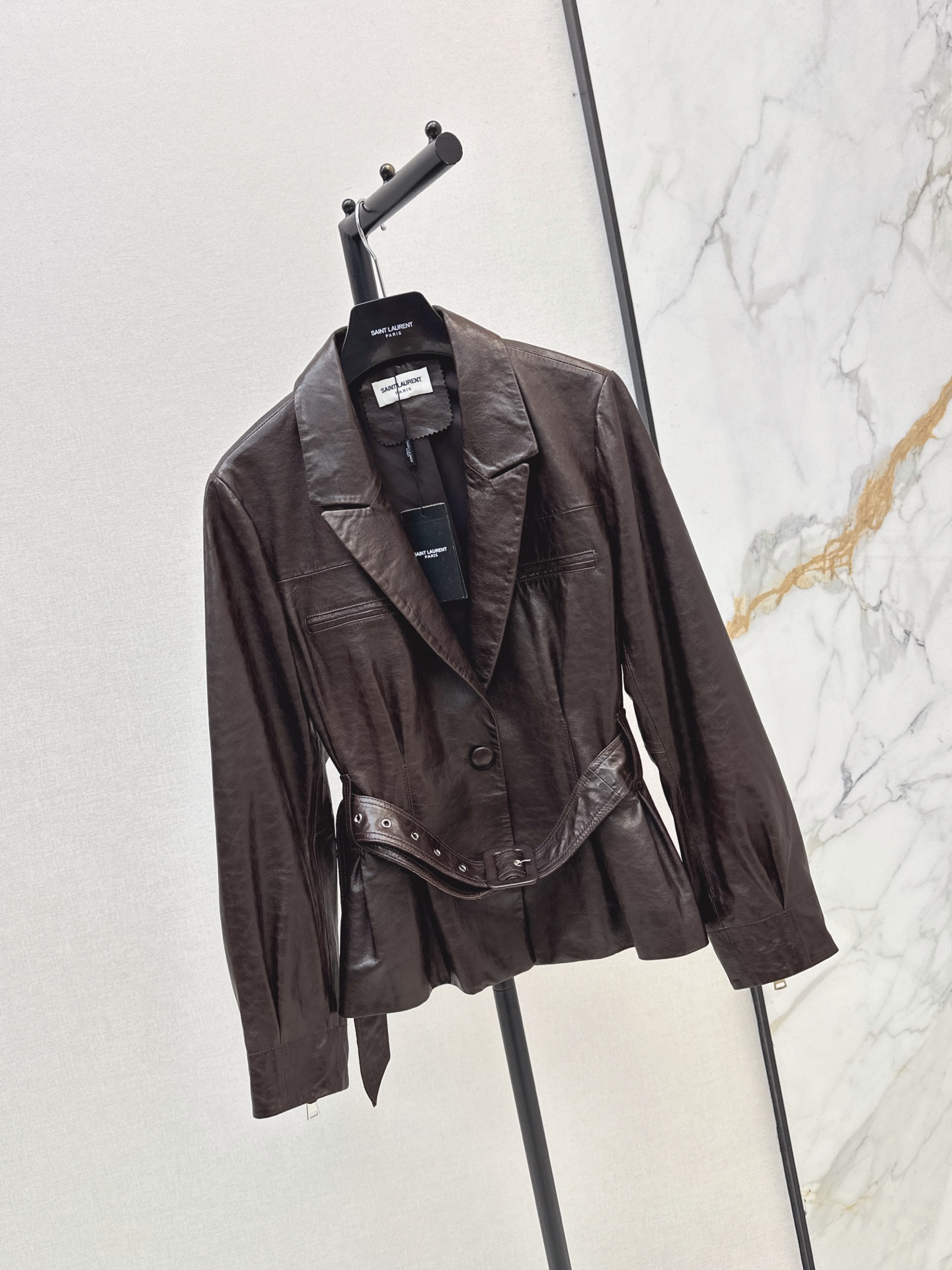 Sain 26fw belted leather jacket