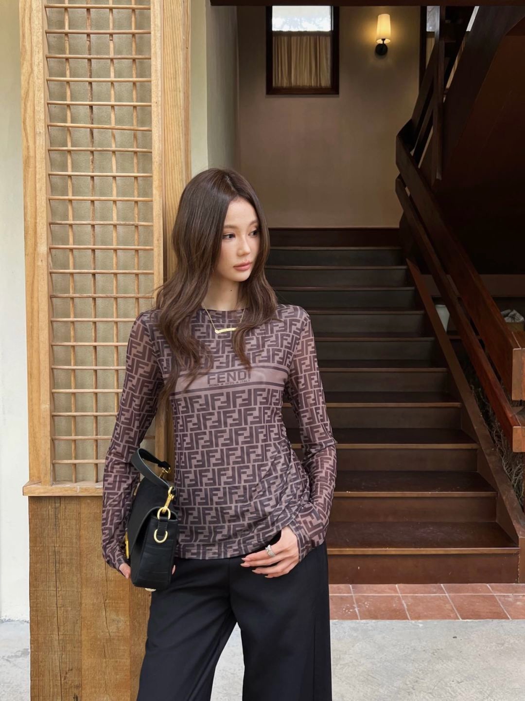 Fen 26fw print mesh basic tee