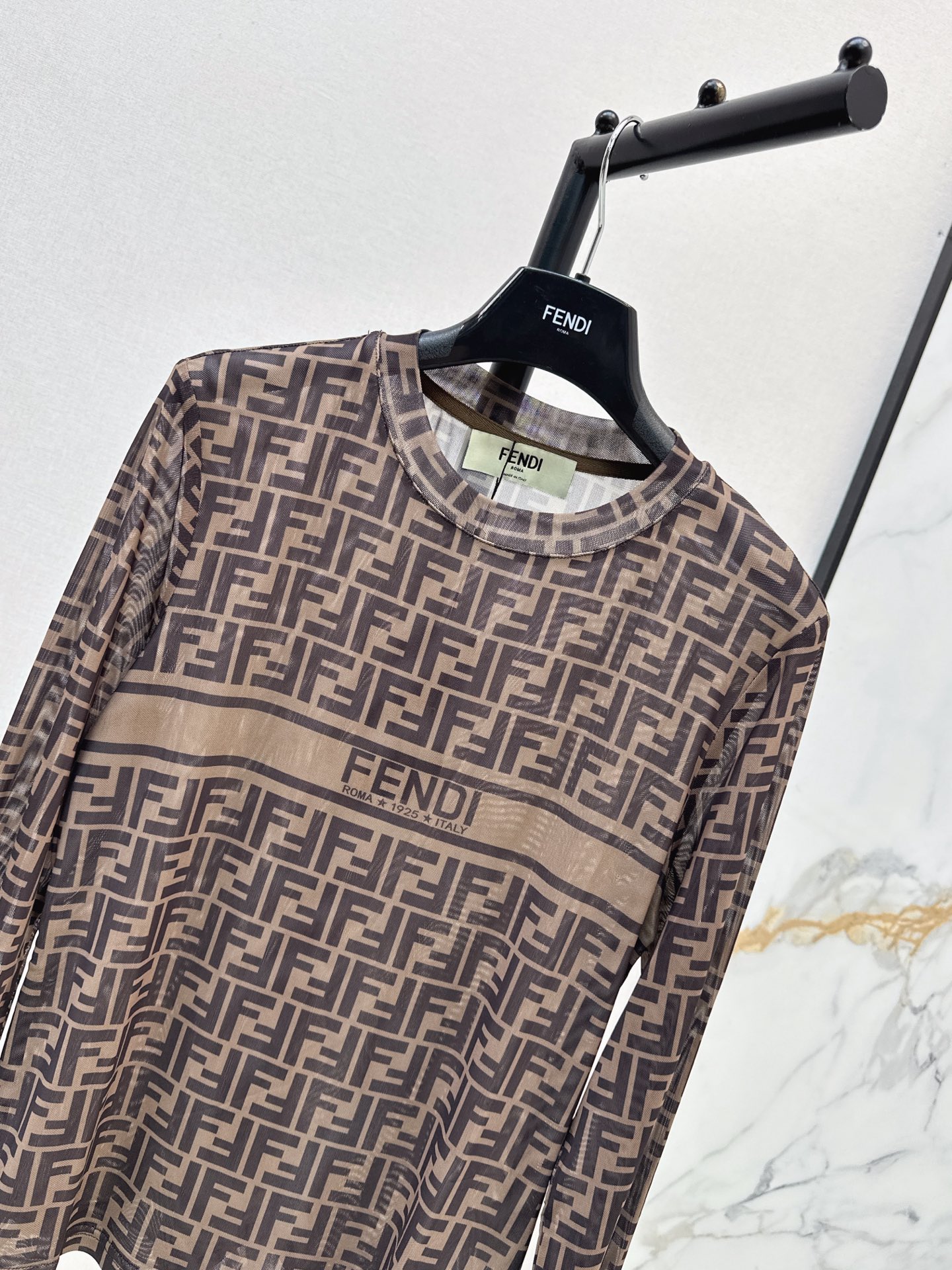 Fen 26fw print mesh basic tee