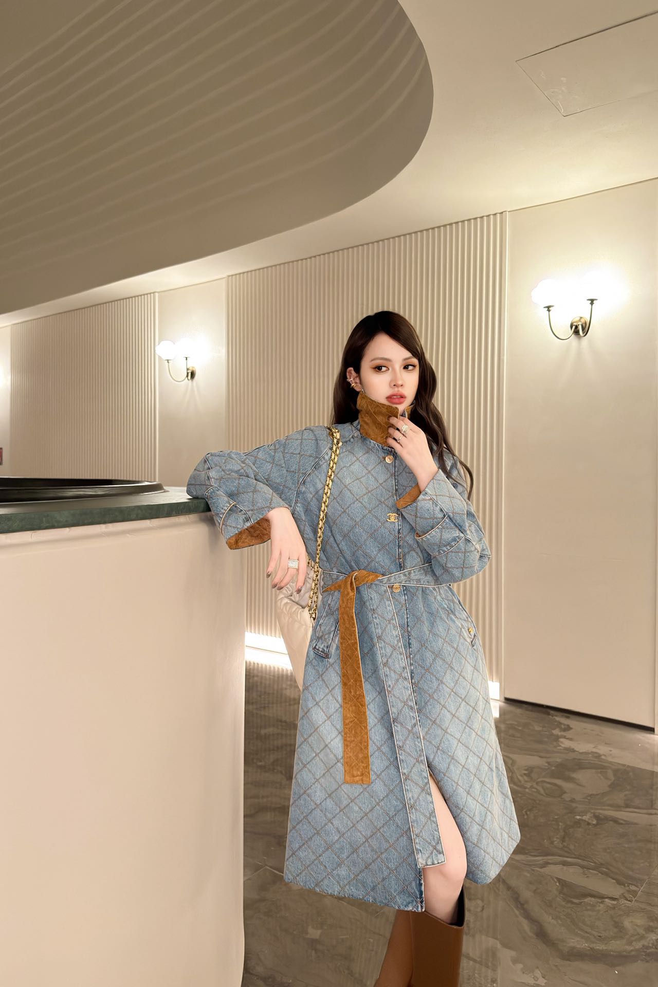 Chan 26fw belted denim trench coats
