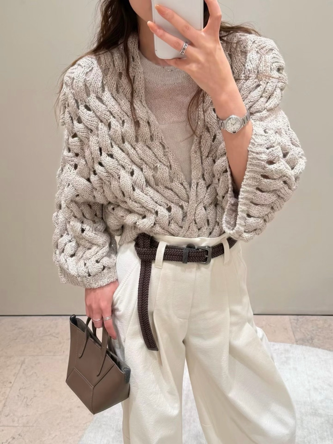 Brun 26fw hollow knit cardigan