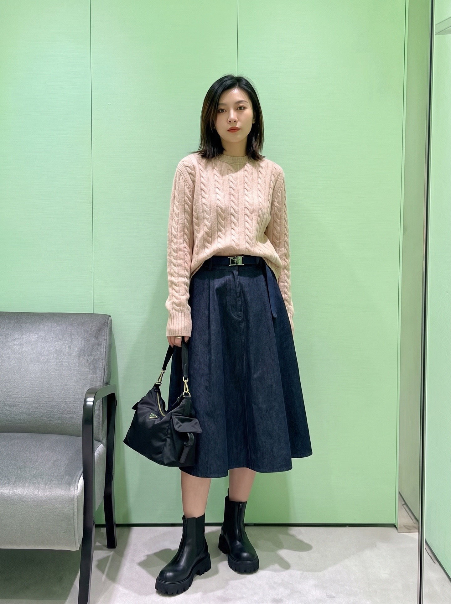 Pra 26fw denim pleated skirt