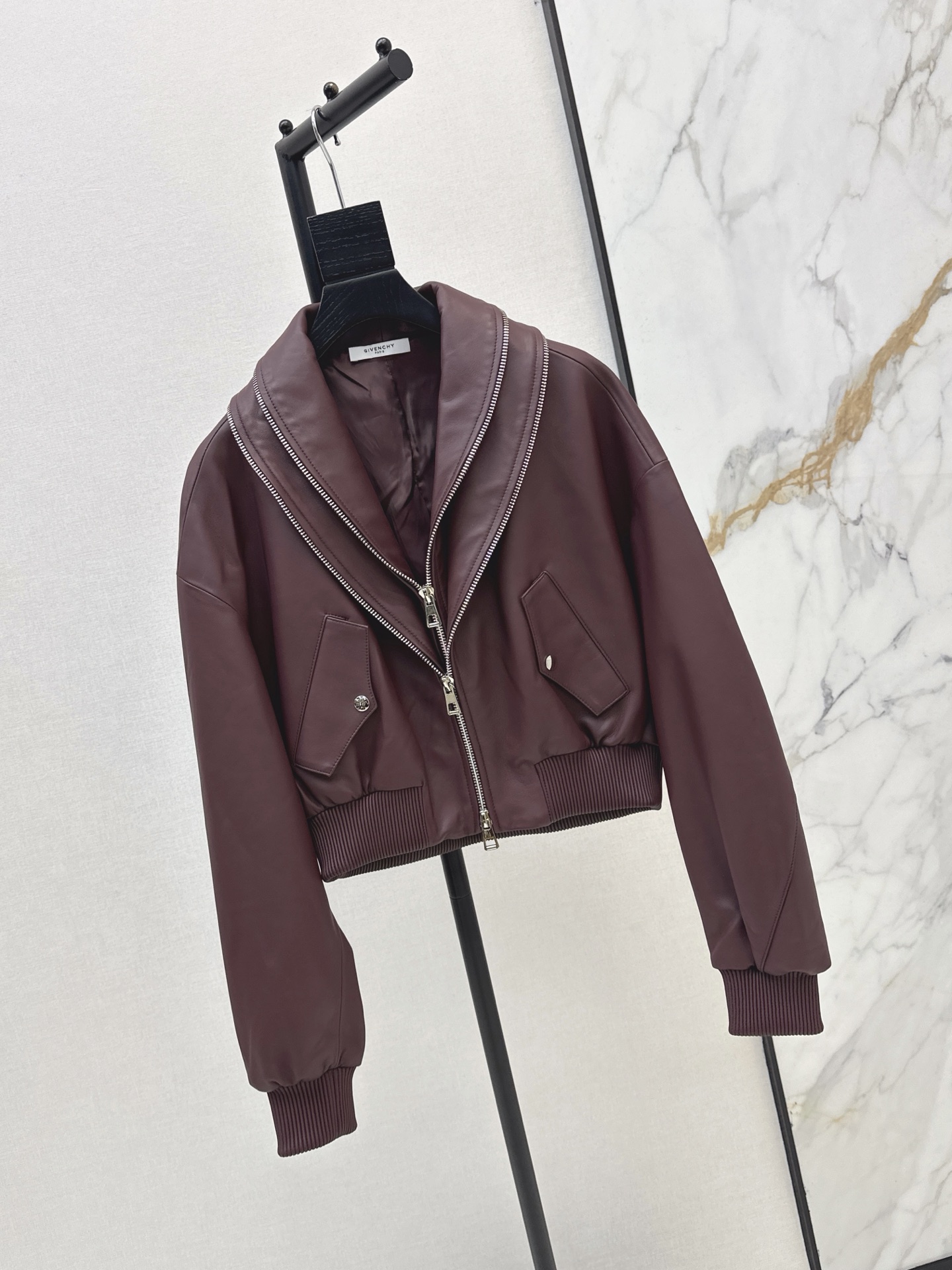 Giv 26fw leather zipper jacket
