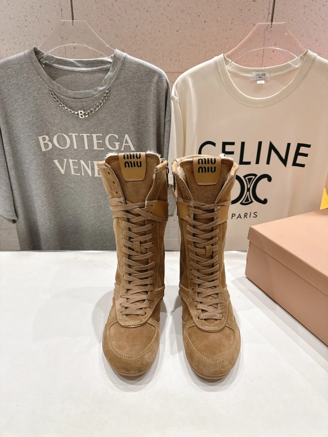 Miu fleece-lined lace-up boots