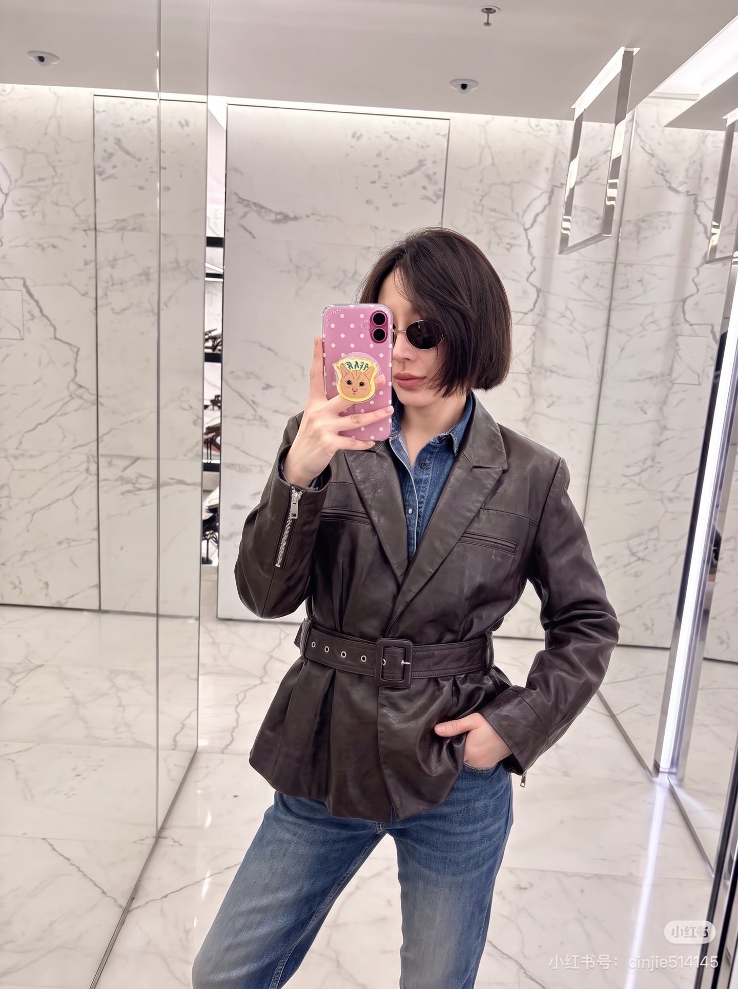 Sain 26fw belted leather jacket