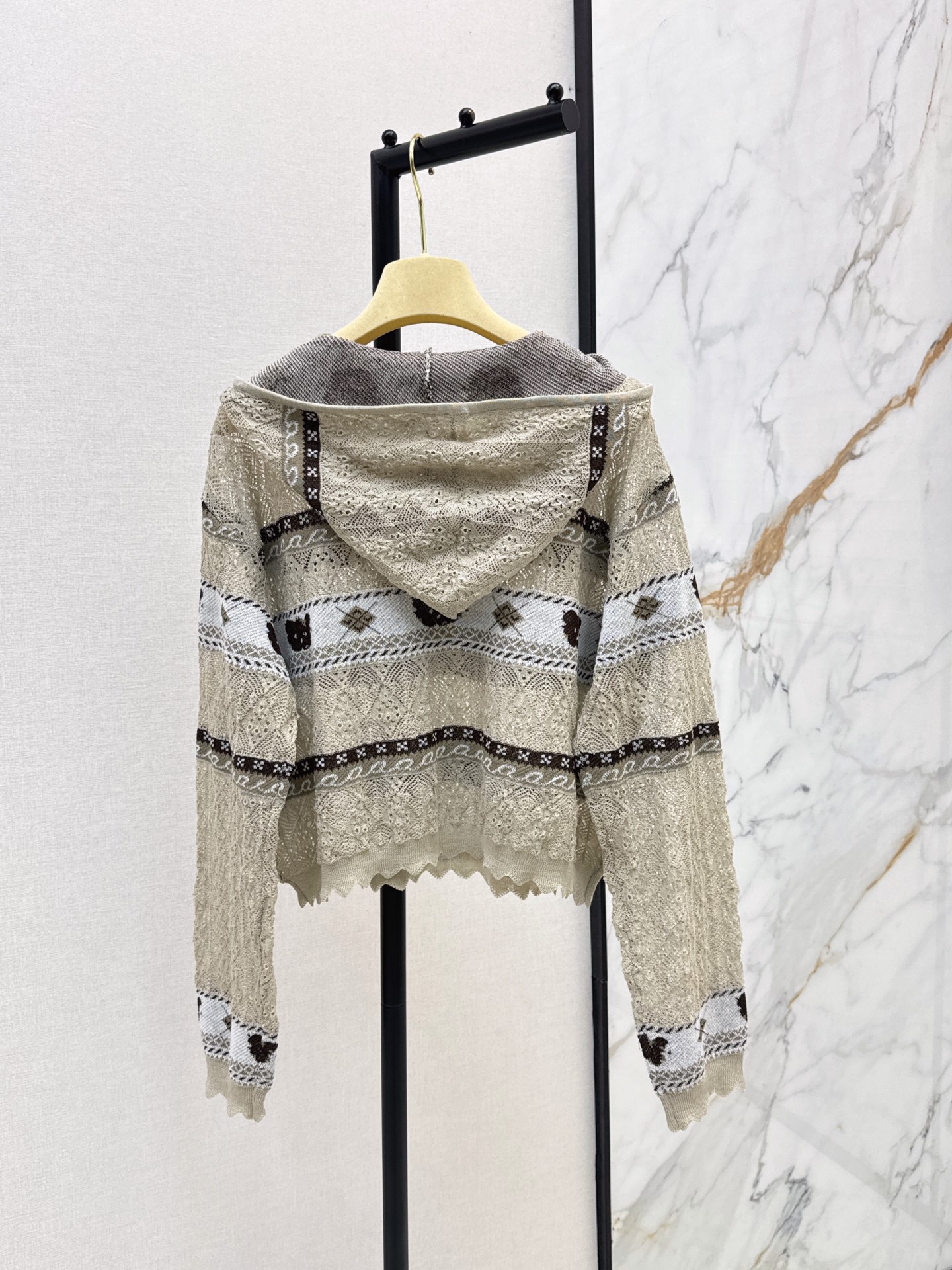 Miu 26fw jacquard hooded knit sweater