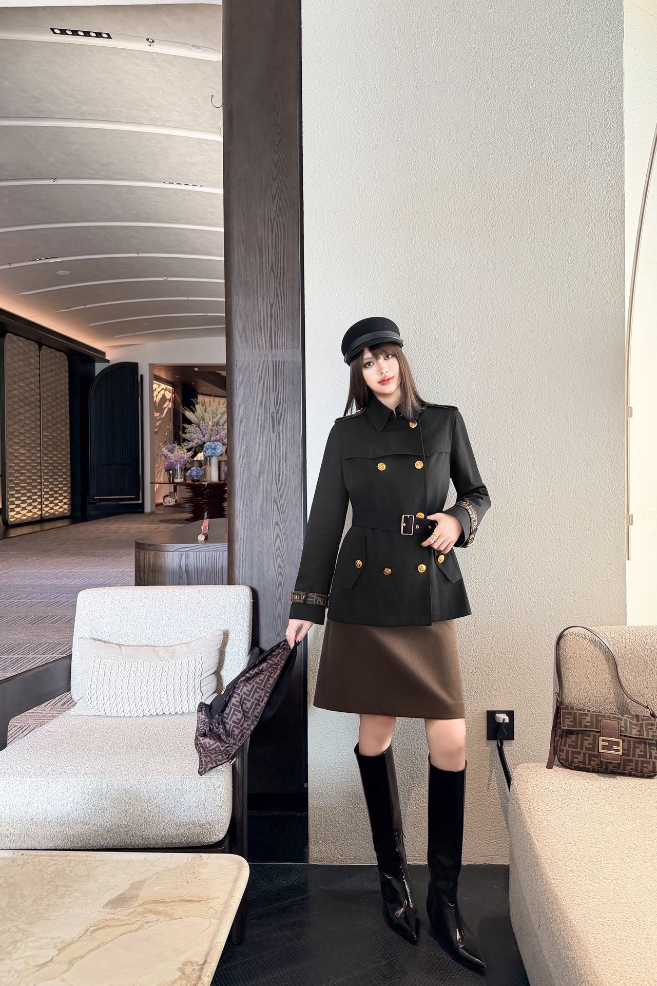 Fen 26fw hooded belted trench coats