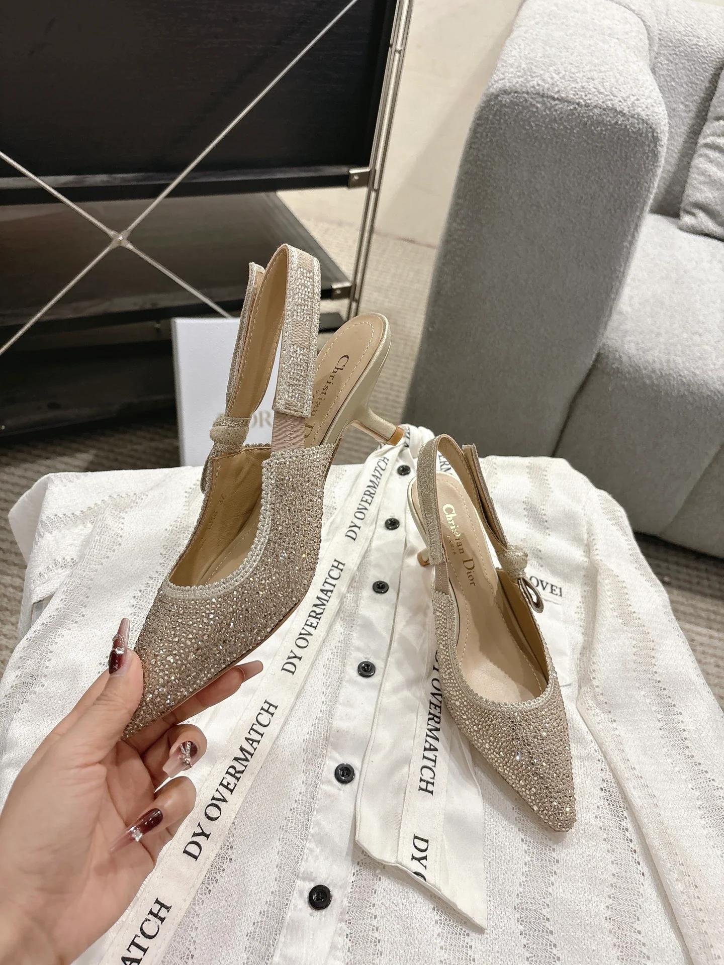 CD 25fw rhinestone kitten slingback heels