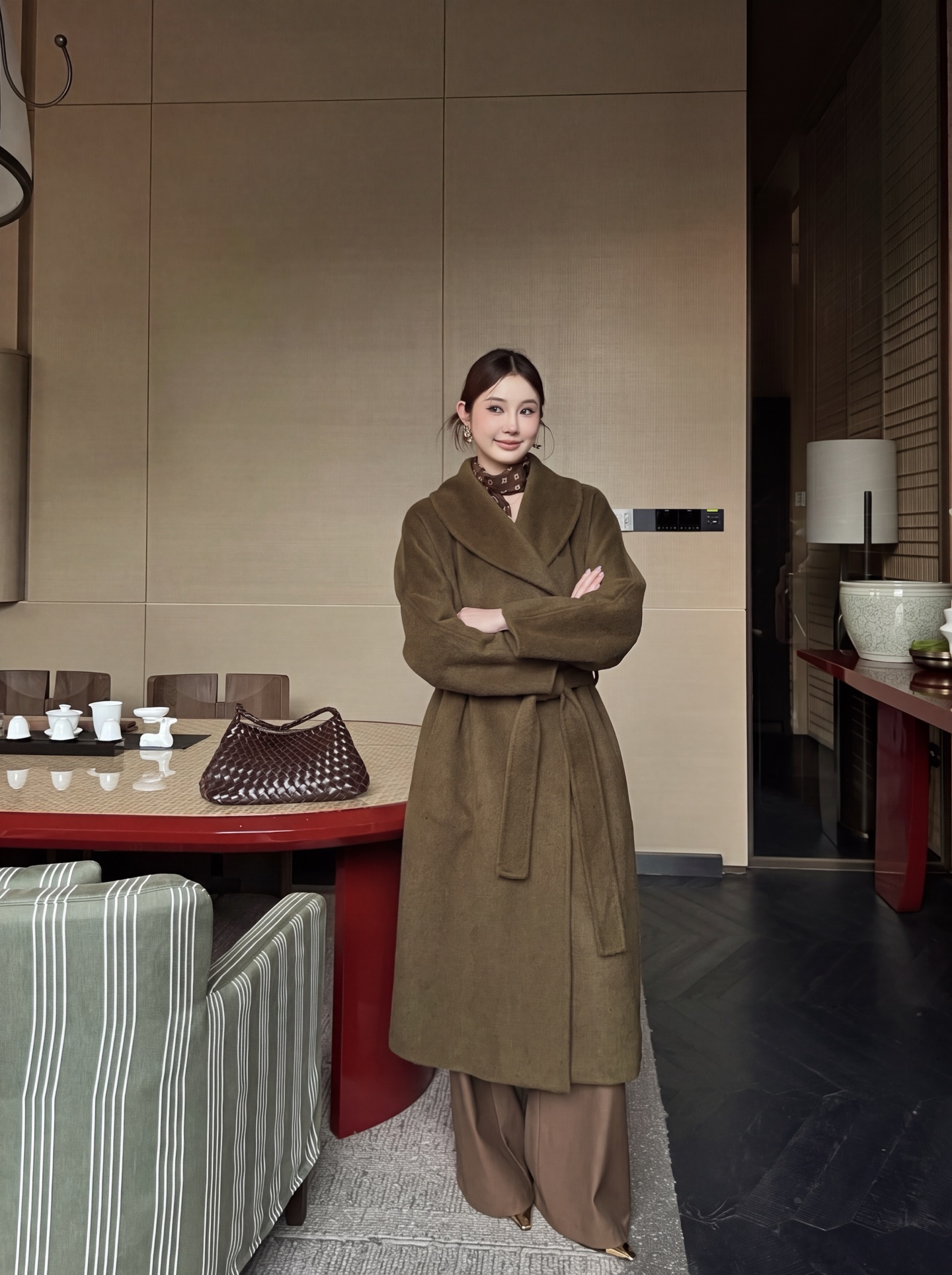Max 26fw woolen belted overcoats