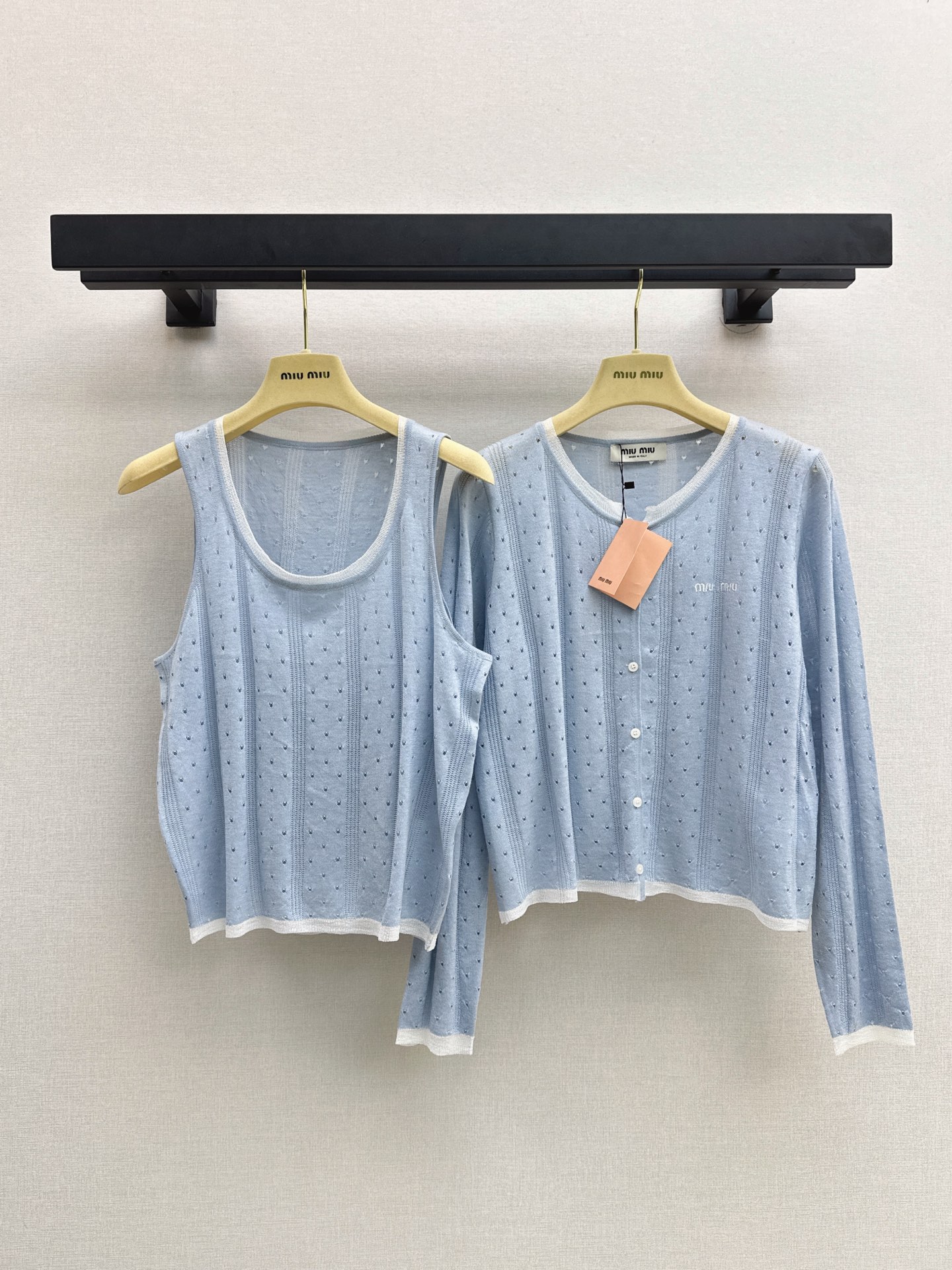 Miu 26fw lace trim knit cardigan vest sets