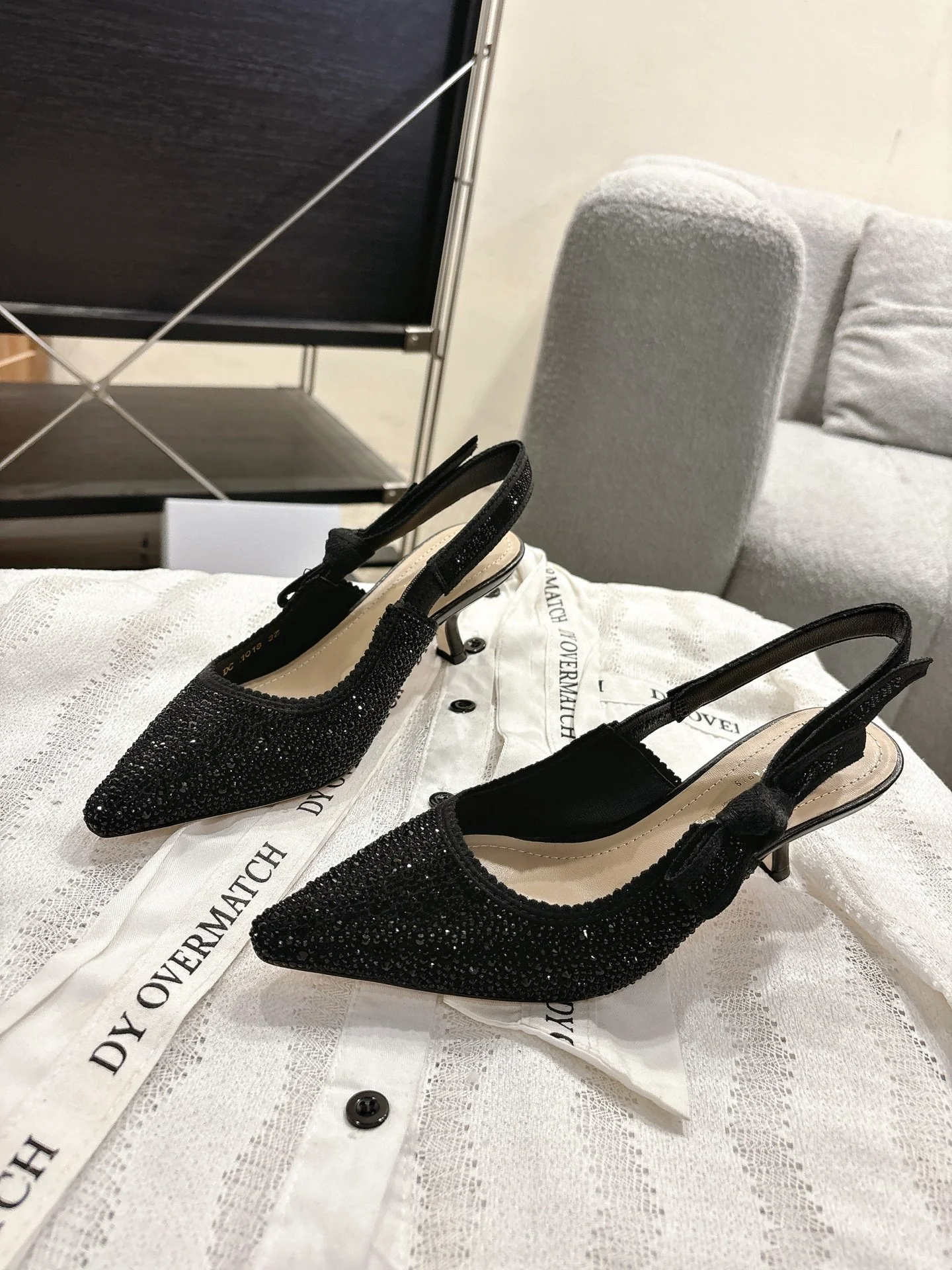 CD 25fw rhinestone kitten slingback heels