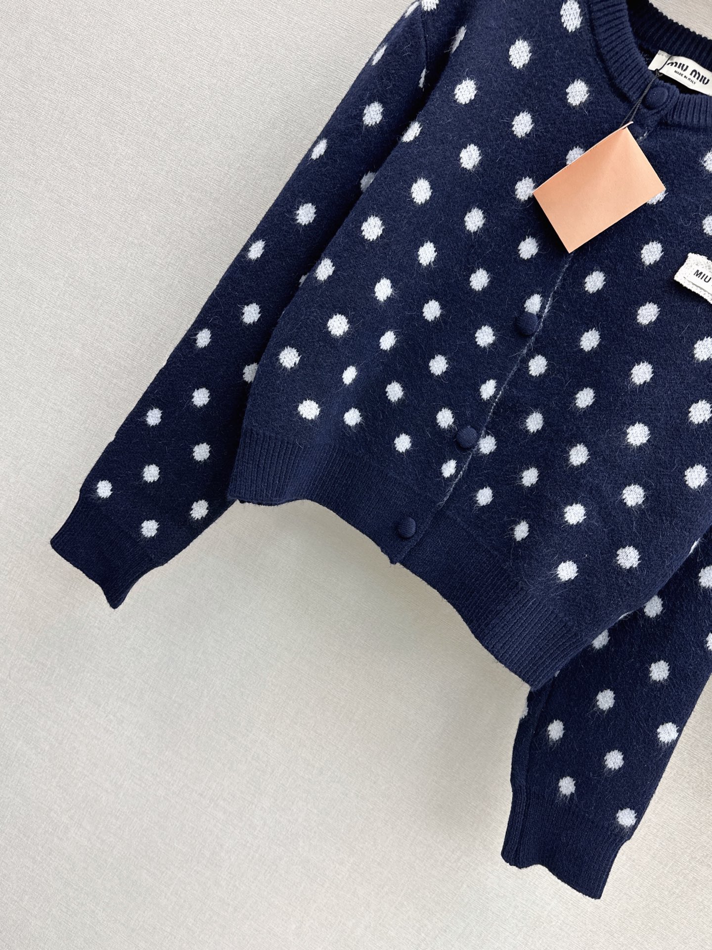 Miu 26fw polka-dot knit cardigan skirt sets