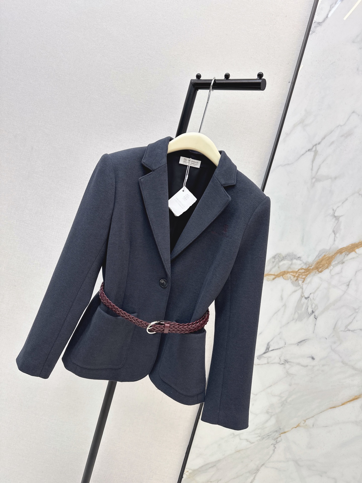 Brun 26fw knit belted blazer
