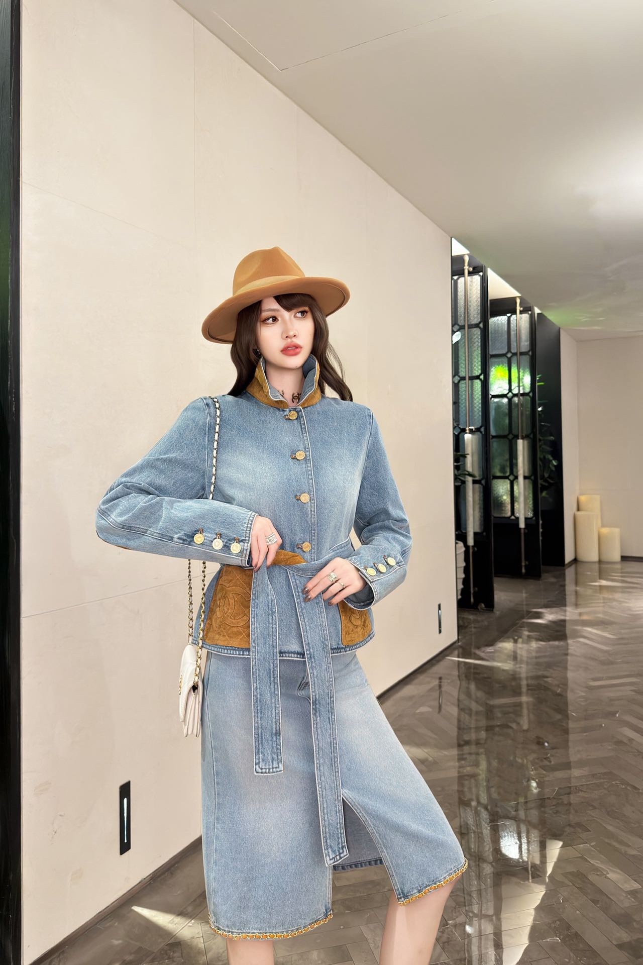 Chan 26fw belted denim jacket