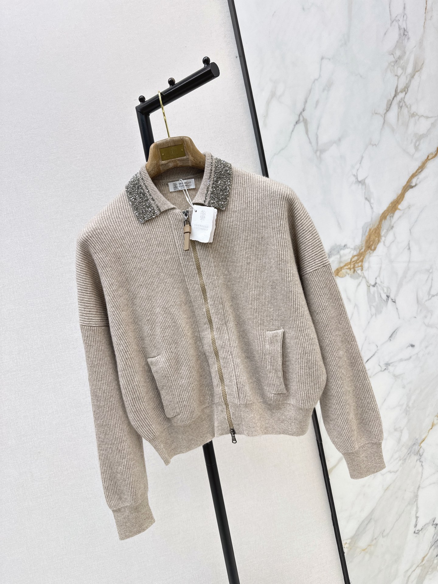 Brun 26fw beading knit cardigan