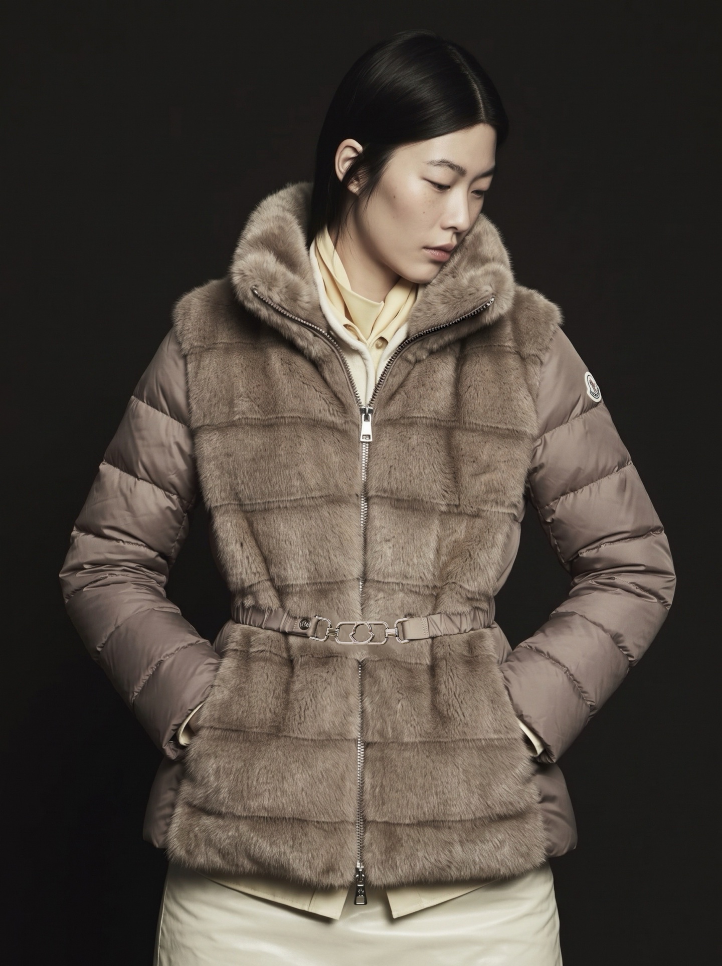 Monc 26fw fur belted down jacket