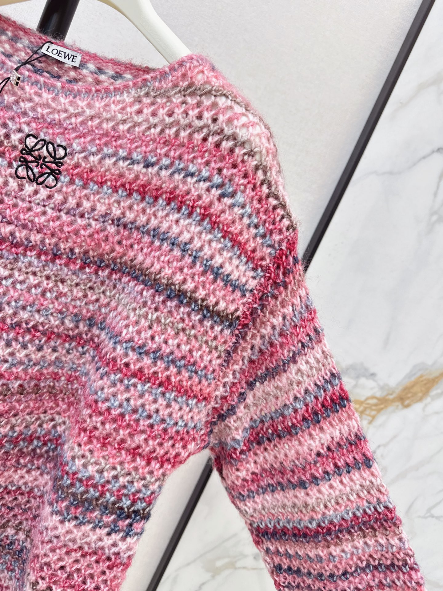 Loe 26fw stripe hollow knit sweater